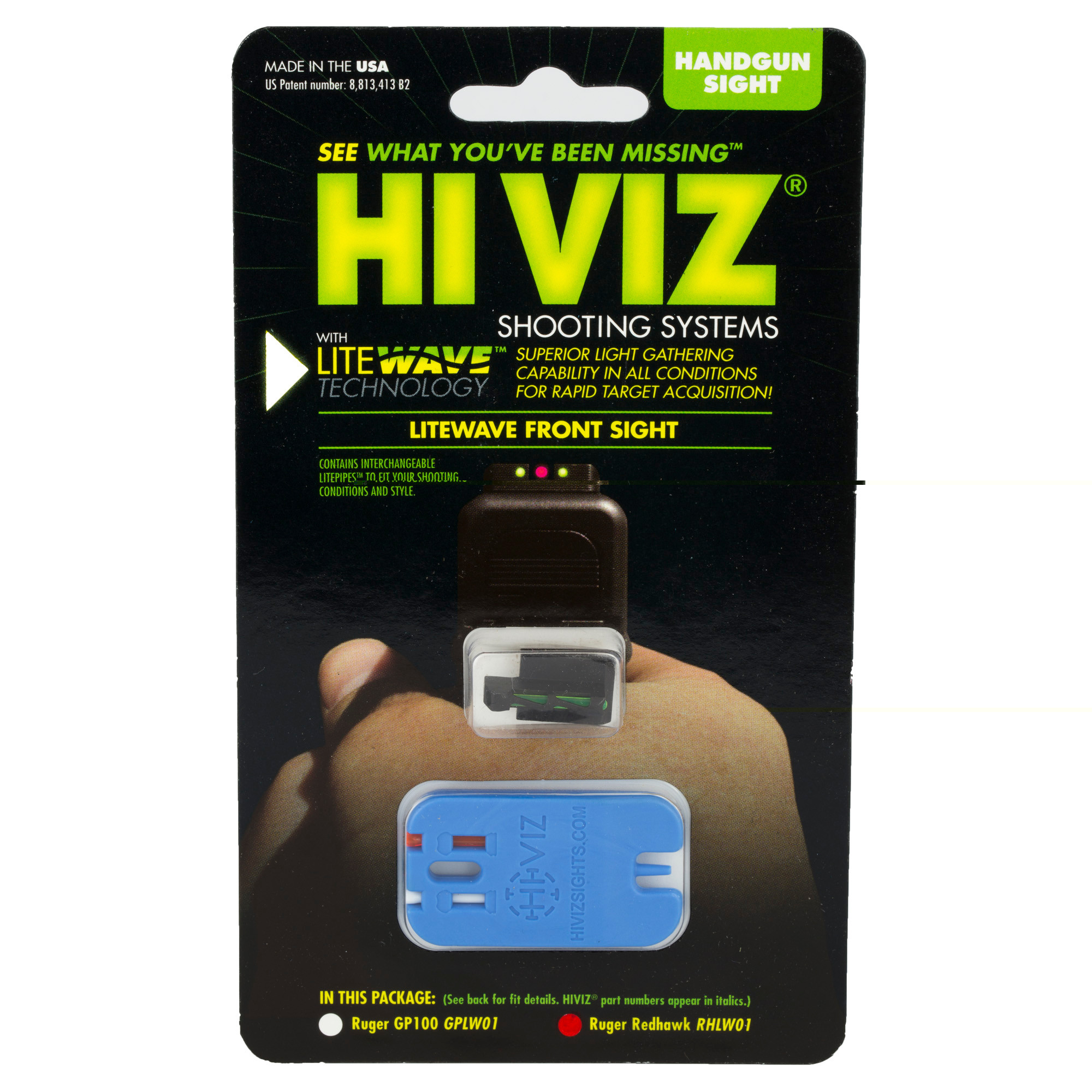 HiViz RHLW01 Ruger Redhawk & Super Redhawk LiteWave Front SightBlack | Green Interchangeable Fiber Optic