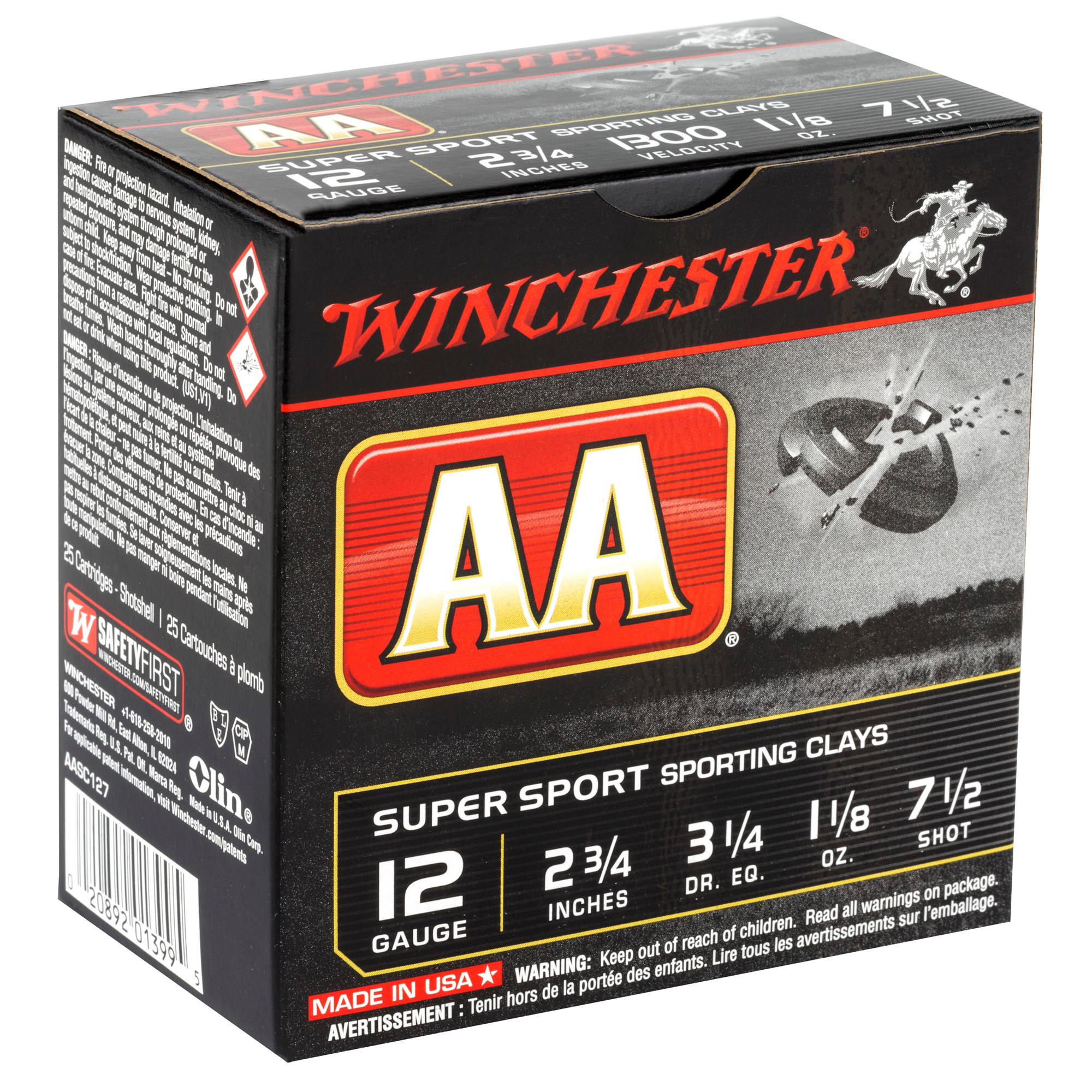 Winchester Ammo AASC127 AA Super Sport Sporting Clay 12 Gauge 2.75" 1 1/8 oz 1300 fps 7.5 Shot 25ea
