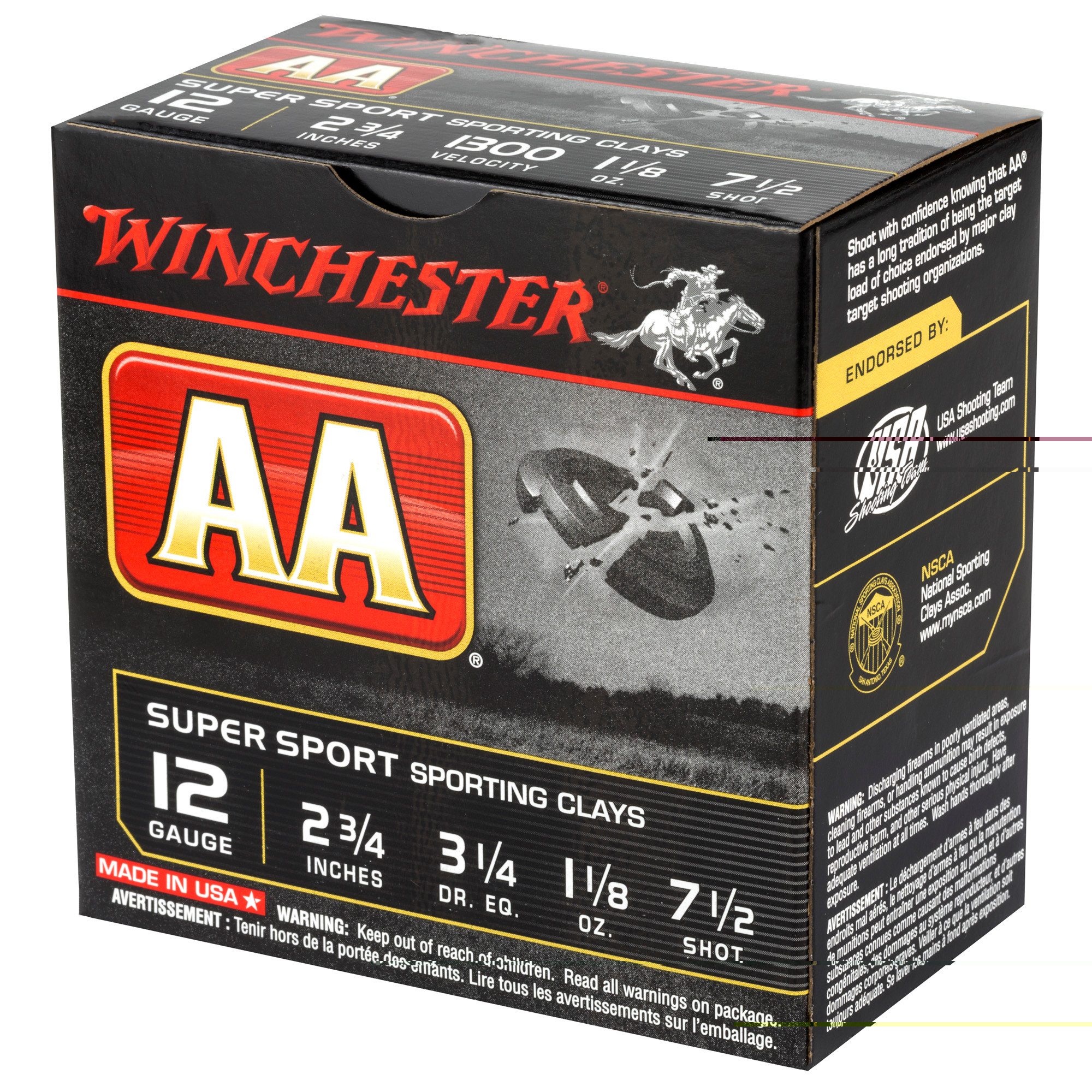 Winchester Ammo AASC127 AA Super Sport Sporting Clay 12 Gauge 2.75" 1 1/8 oz 1300 fps 7.5 Shot 25ea