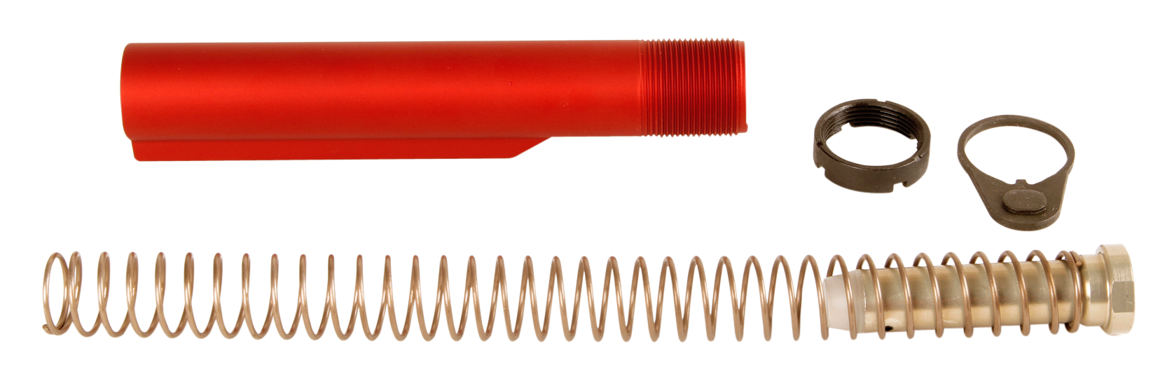 LBE Unlimited AR15 Milspec Buffer Tube Kit, Buffer Tube, Recoil Spring, Castle Nut, MILBUFKT-WB Receiver End Plate, Recoil Buffer, Brown Finish