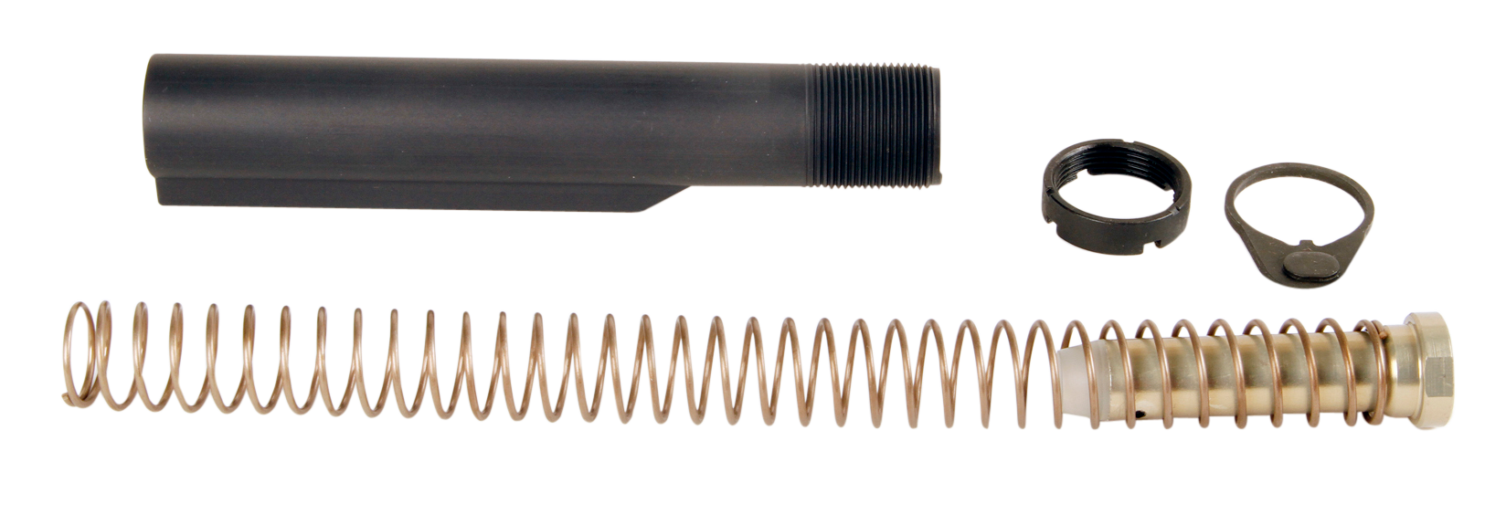 LBE Unlimited AR15 Milspec Buffer Tube Kit, Buffer Tube, Recoil Spring, Castle Nut, MILBUFKT-WB Receiver End Plate, Recoil Buffer, Brown Finish
