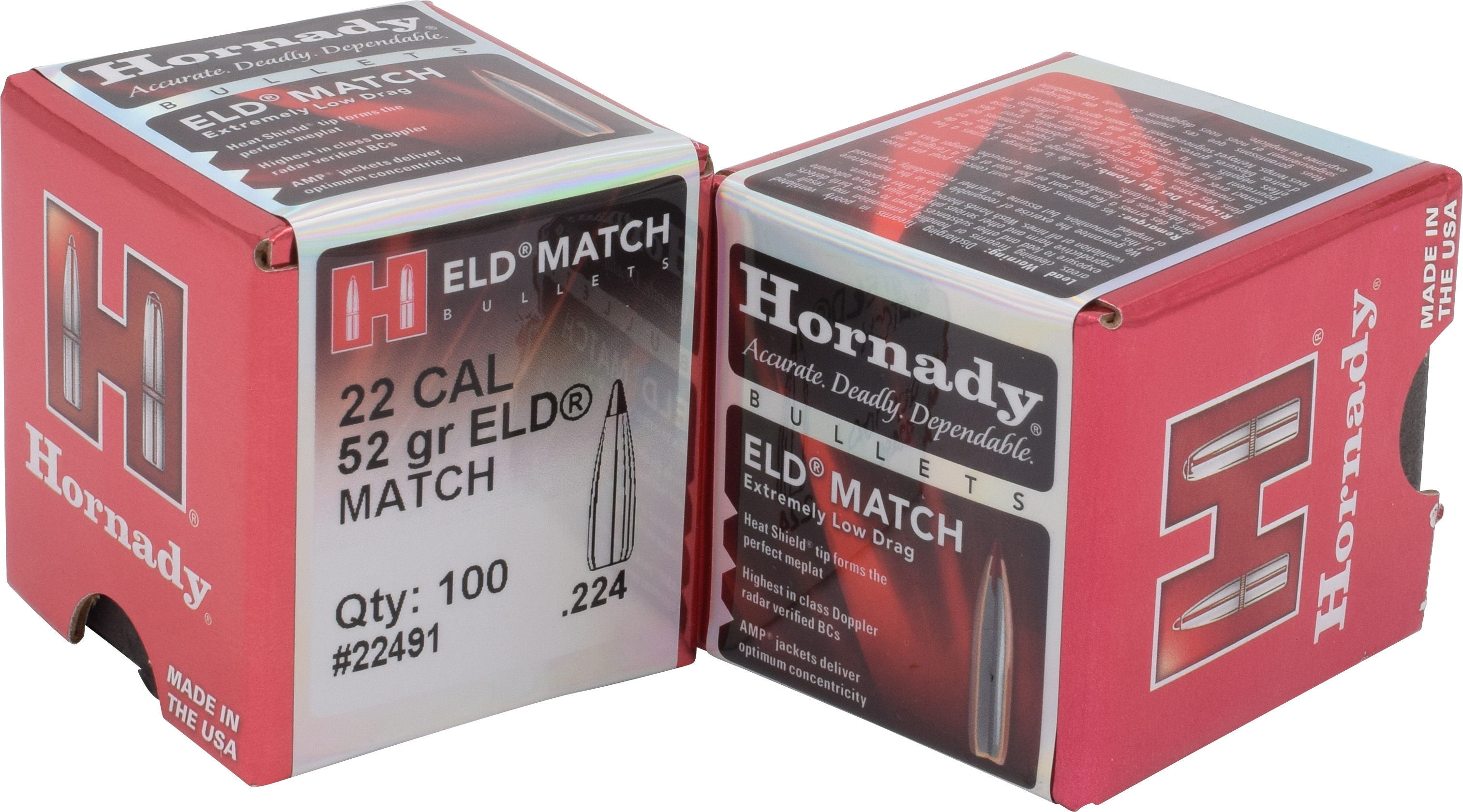 Hornady 22491 ELD Match Target 22 Cal .224 52 gr Extremely Low Drag-Match (ELD-M)