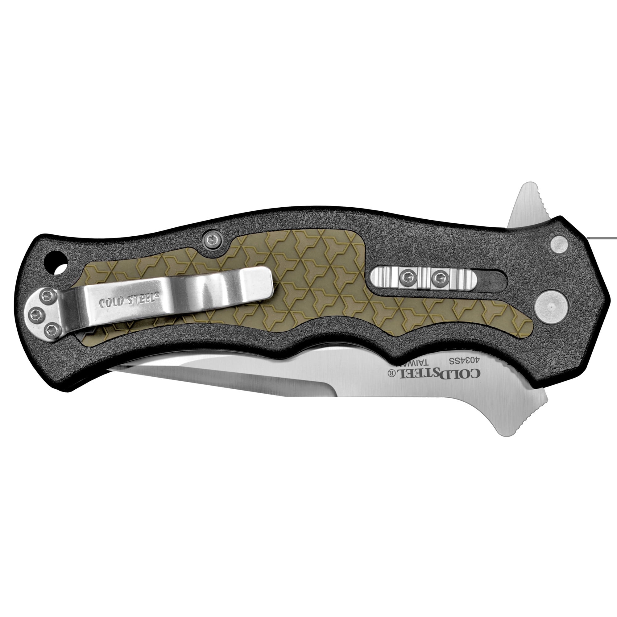 Cold Steel CS20MWC Crawford 1 3.50" Folding Plain 4034 Stainless Steel Blade/Black w/OD Green Traction Inlays GRN Handle Includes Pocket Clip