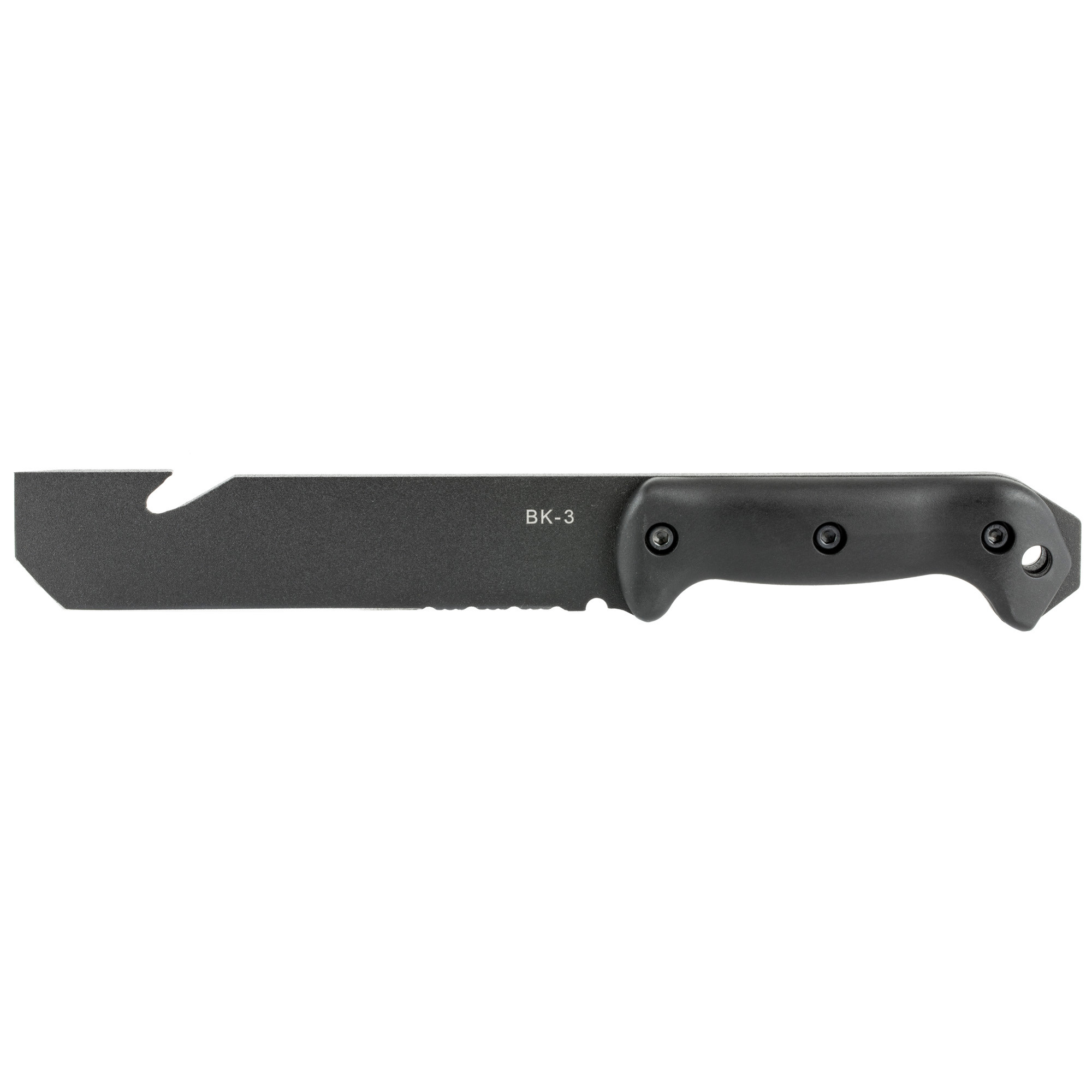 Ka-Bar BK3 Becker Tac Tool 7" Fixed Chisel w/Wire Cutter Part Serrated Black 1095 Cro-Van Blade Black Ultramid Handle Includes Sheath