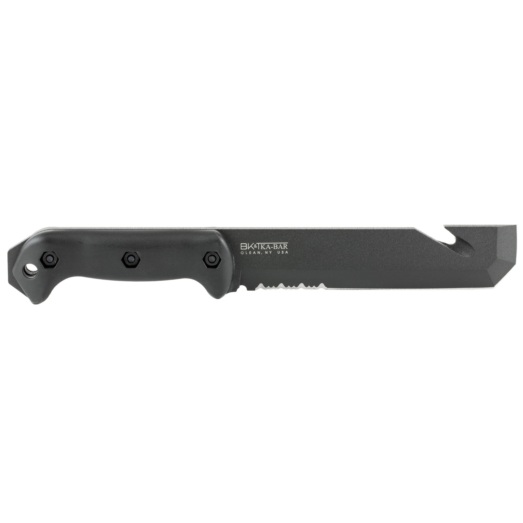 Ka-Bar BK3 Becker Tac Tool 7" Fixed Chisel w/Wire Cutter Part Serrated Black 1095 Cro-Van Blade Black Ultramid Handle Includes Sheath