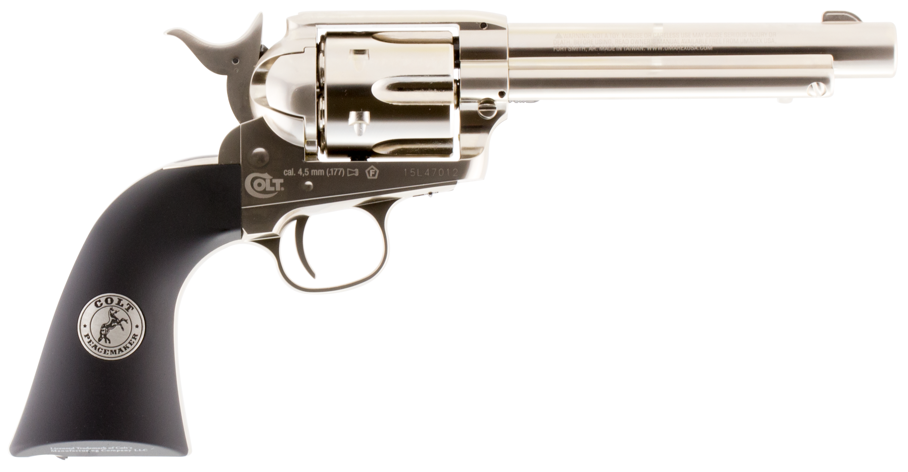 Umarex USA 2254051 Colt Peacemaker CO2 Pistol CO2 177 Pellet 6rd Nickel Frame Black Polymer Grip