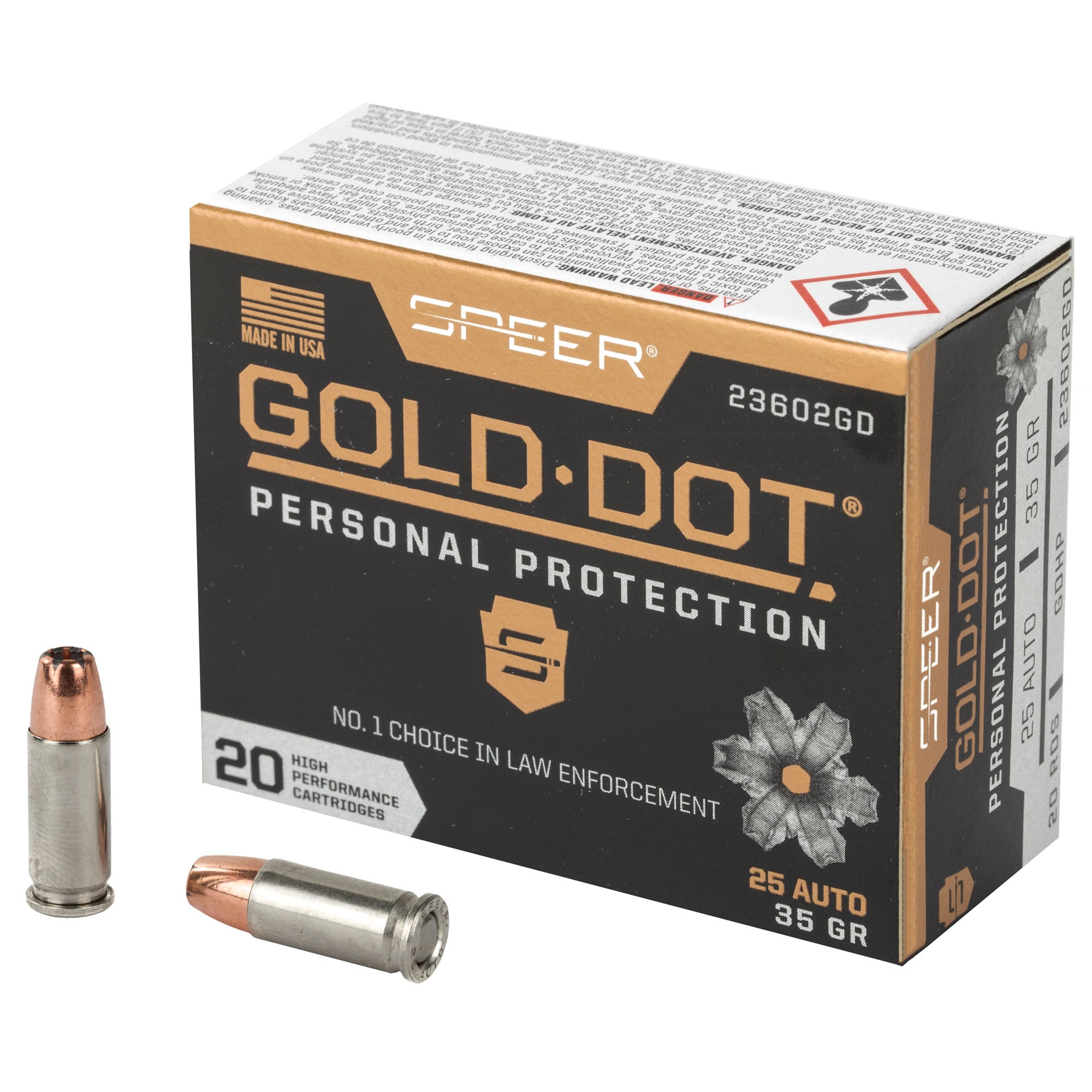 Speer Gold Dot Ammunition 25 ACP 35 Grain Jacketed Hollow Point 20RD