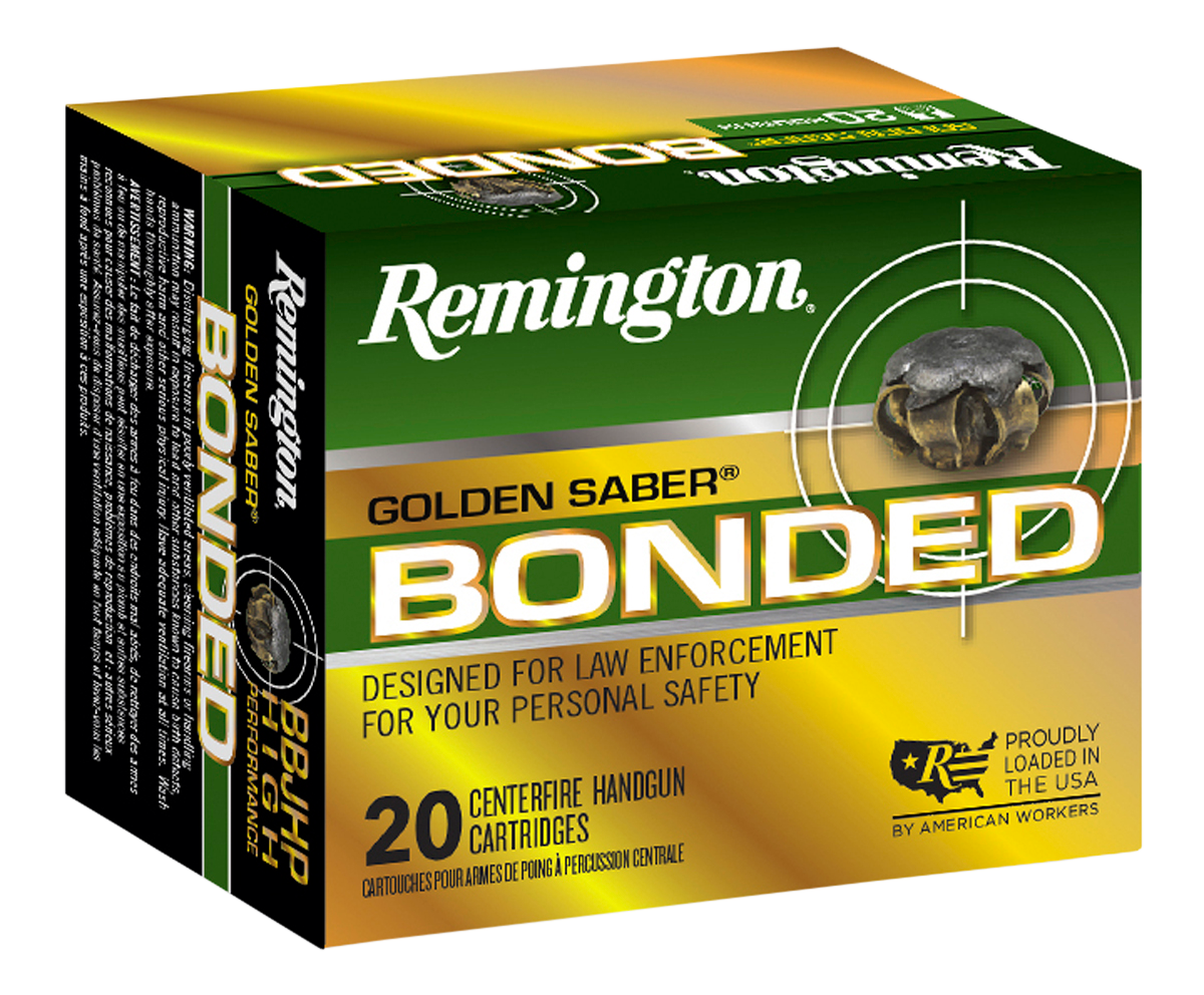 Remington Ammunition 29343 Golden Saber Bonded Defense 9mm Luger 147 gr Bonded Brass Jacketed Hollow Point (BBJHP) 20rd Bx