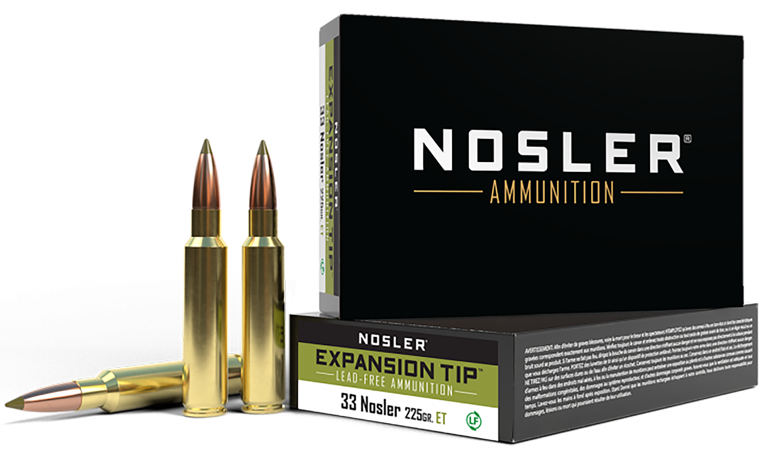 Nosler E-Tip Ammunition 33 Nosler 225 Grain Polymer Tip Lead-Free 20RD