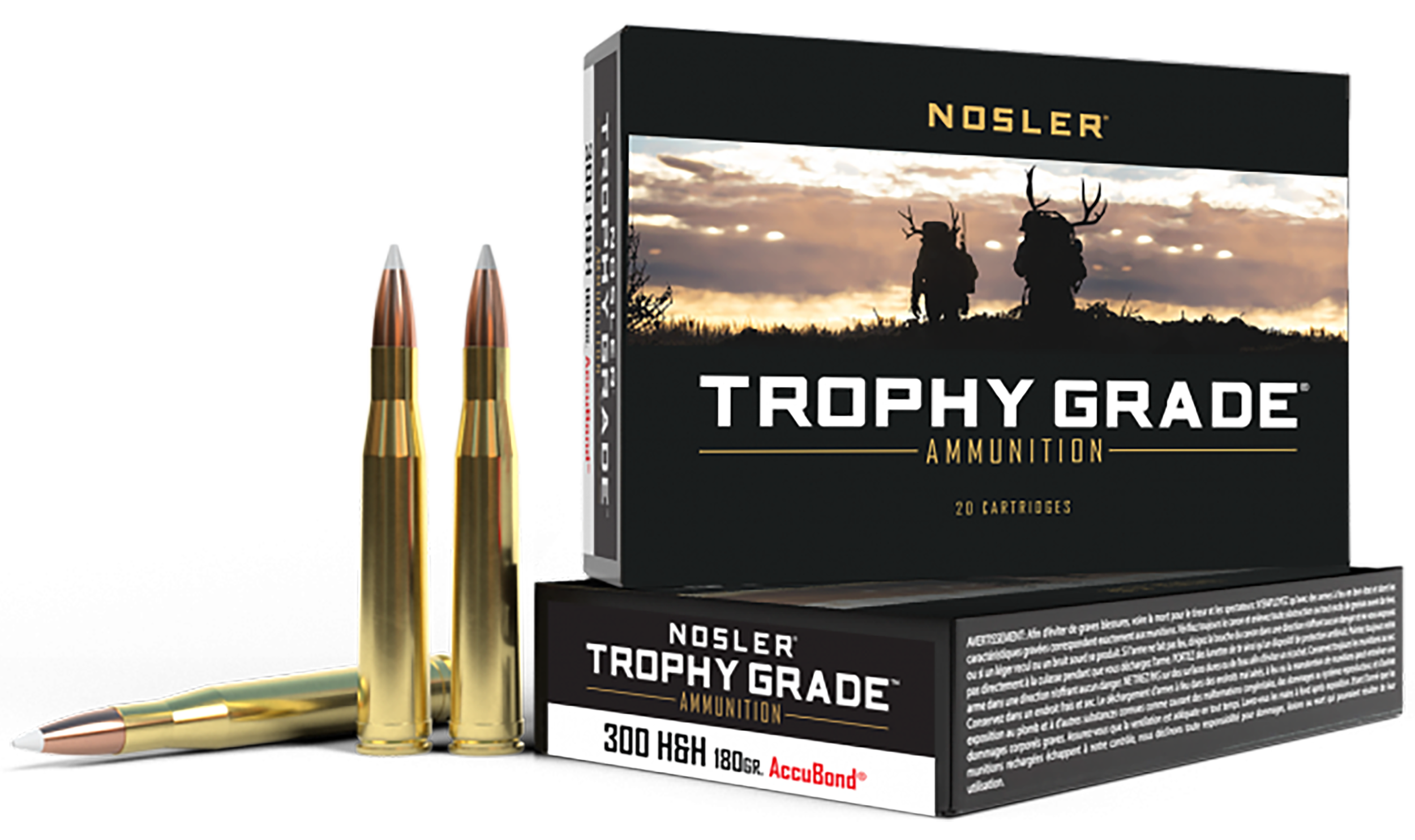 Nosler Trophy Grade Ammunition 300 H&H Magnum 180 Grain AccuBond 20RD