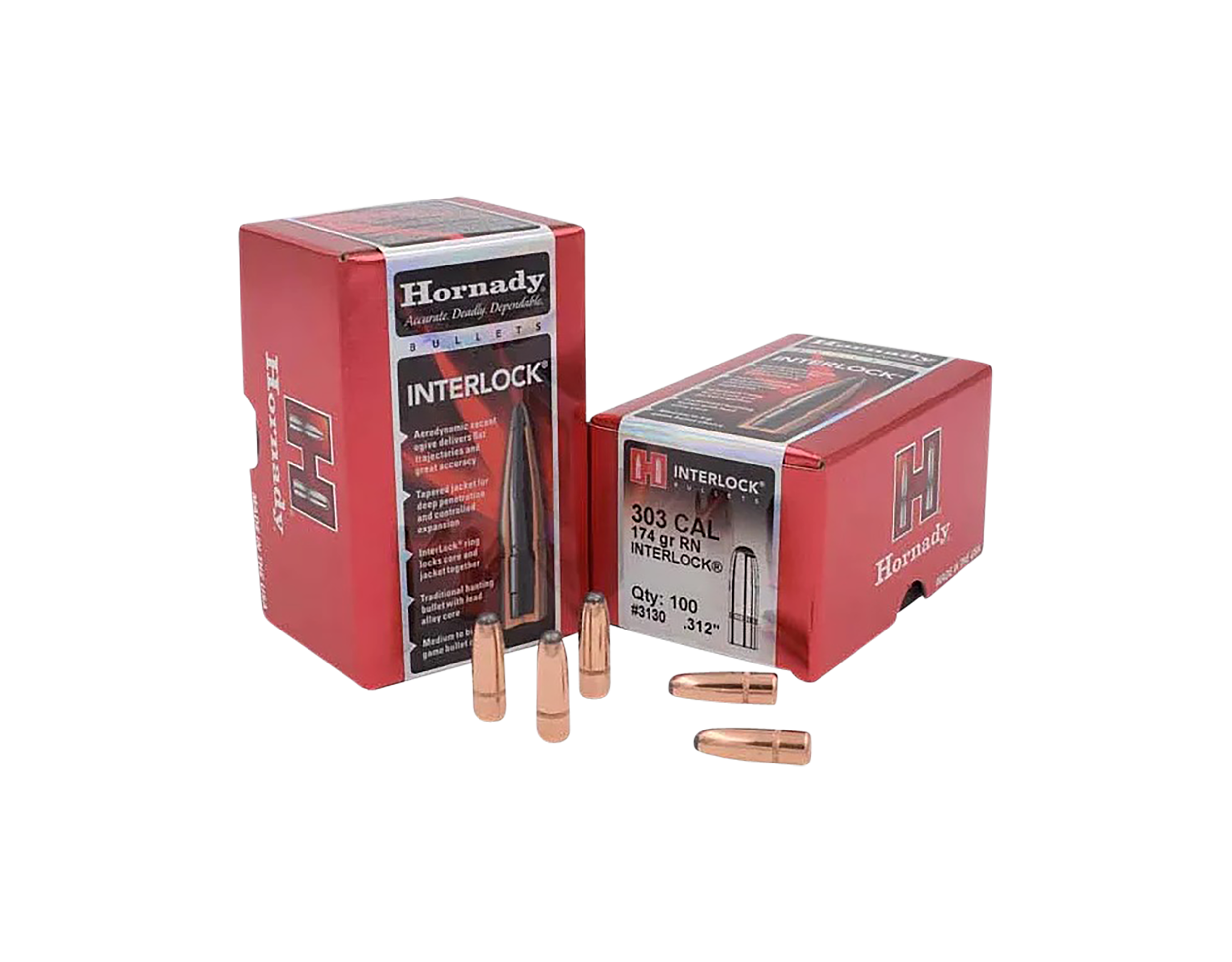 Hornady InterLock Bullets 303 Caliber and 7.7mm Japanese (312 Diameter) 174 Grain Round Nose Box of 100