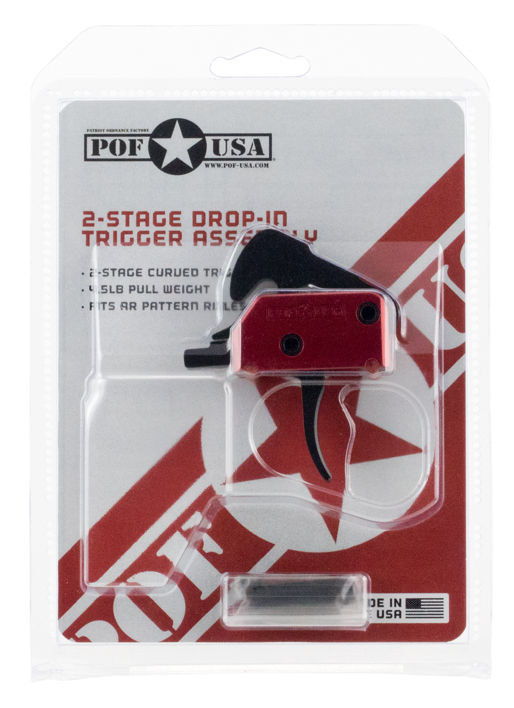 Patriot Ordnance Factory 01509 Drop-InTwo-Stage Curved Trigger with 4.50 lbs Draw Weight & Black/Red Finish for AR-Platform