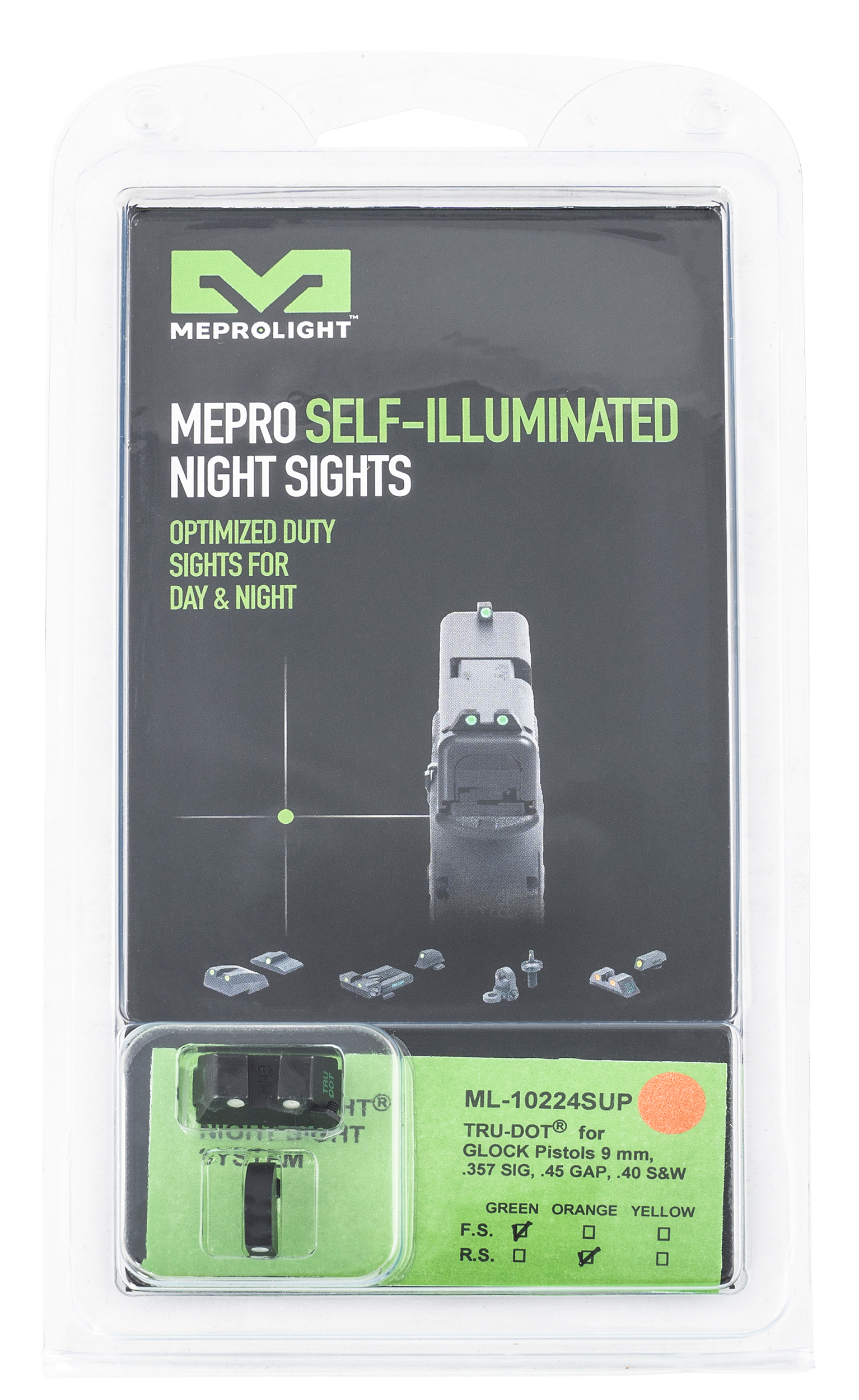 Meprolight Tru-Dot Suppressor Height Sight Set Glock 17, 17L, 19, 22, 23, 24, 25, 26, 27, 28, 31, 32, 33, 34, 35, 37, 38 Steel Blue Tritium