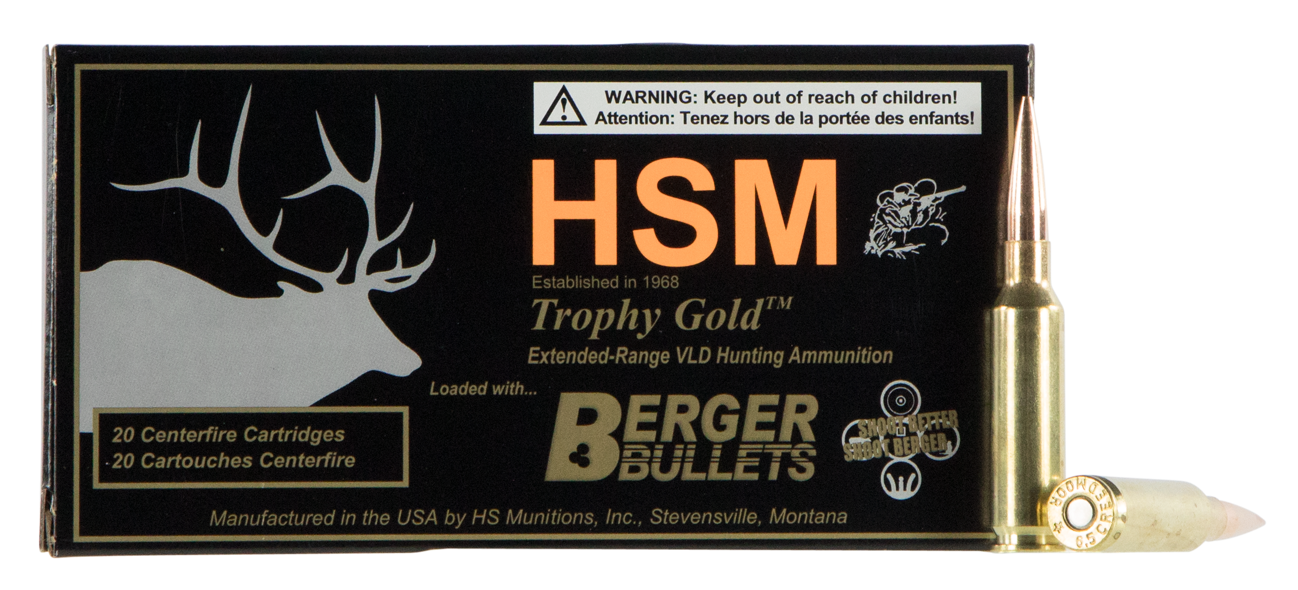 HSM 65CRD130VLD Trophy Gold Extended Range 6.5 Creedmoor 130 gr Berger Hunting VLD Match (BHVLDM) 20rd Bx