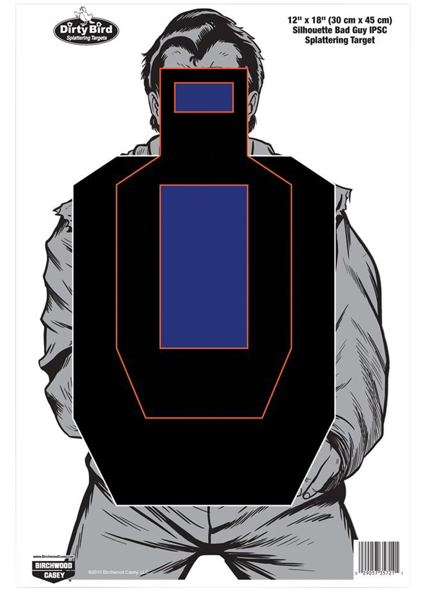 Birchwood Casey 35721 Dirty Bird Bad Guy Silhouette Tagboard Hanging Pistol 12" x 18" Black/Blue/White 100 Per Pkg