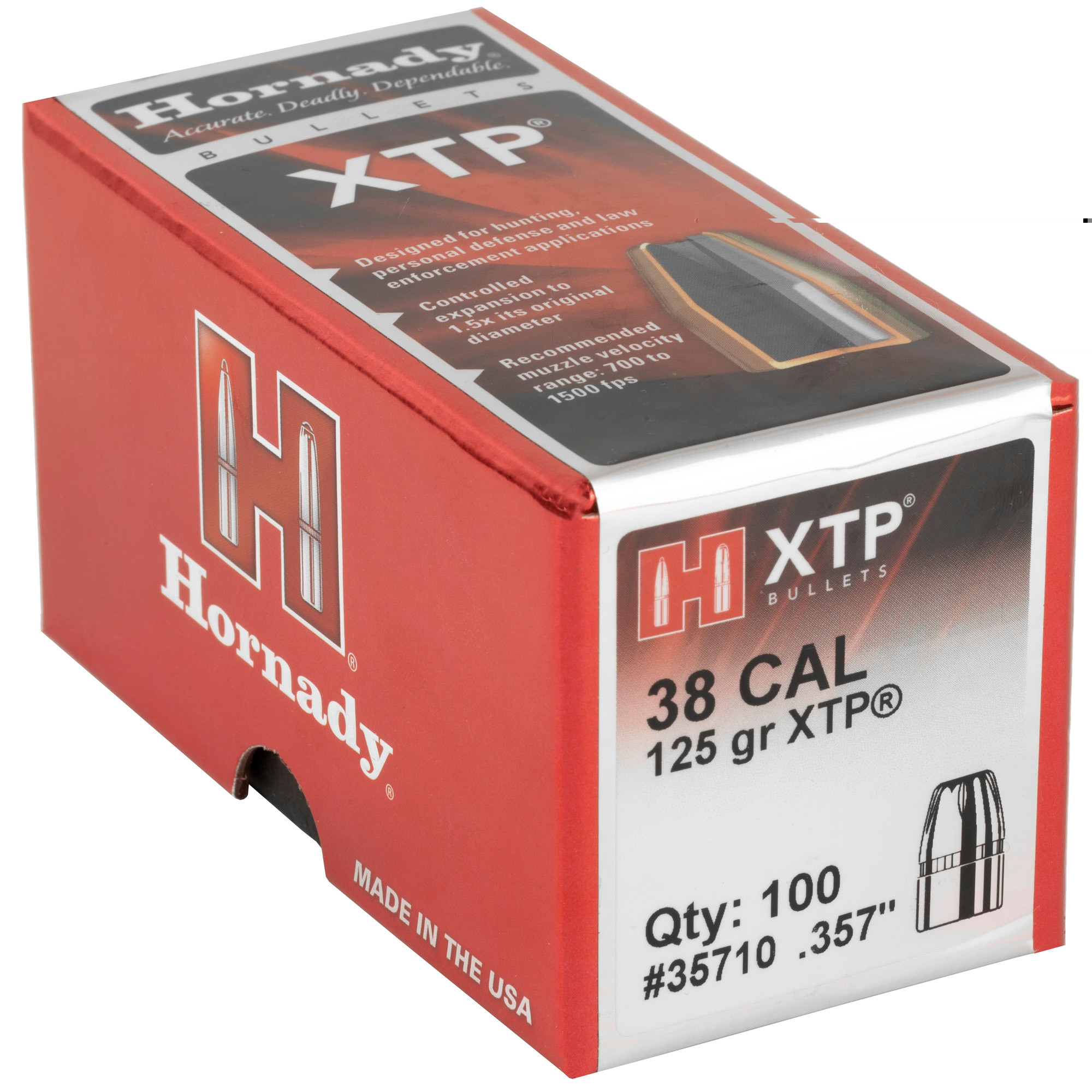 Hornady 35710 XTP 38 Caliber .357 125 GR Hollow Point 100 Box