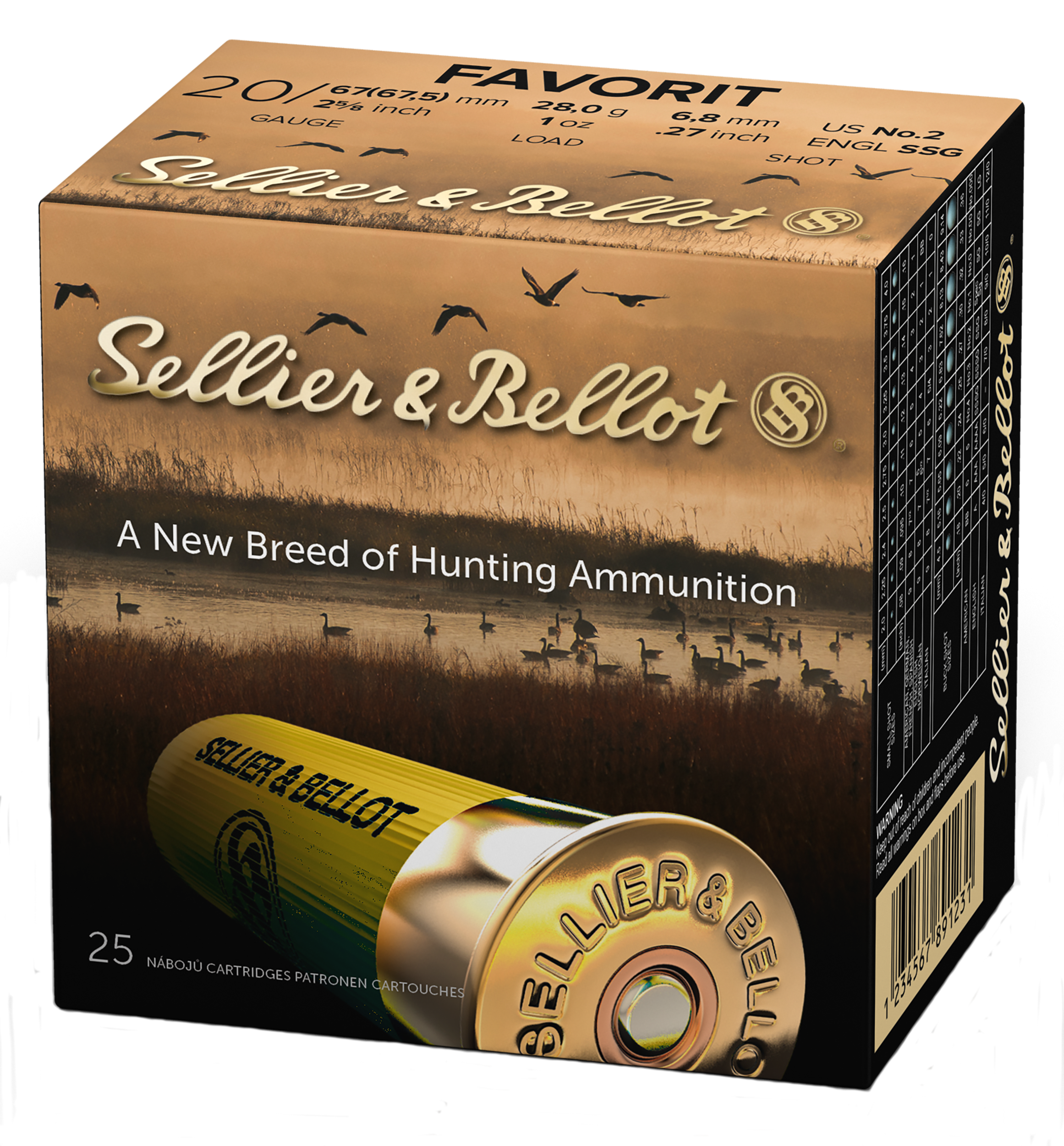 Sellier & Bellot SB20BSA Hunting20 Gauge 2.75" 12 Pellets 1 oz 1181 fps 2 Shot 25ea