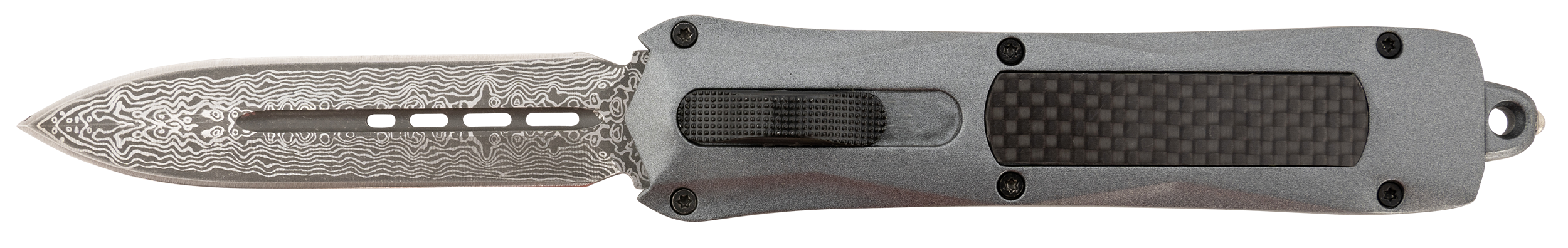Steel River Knives A163GDD Spartan3.50" OTF Dagger Plain Damascus 440C SS Blade/Gray w/Carbon Fiber Inlay Aluminum Zinc Alloy Handle