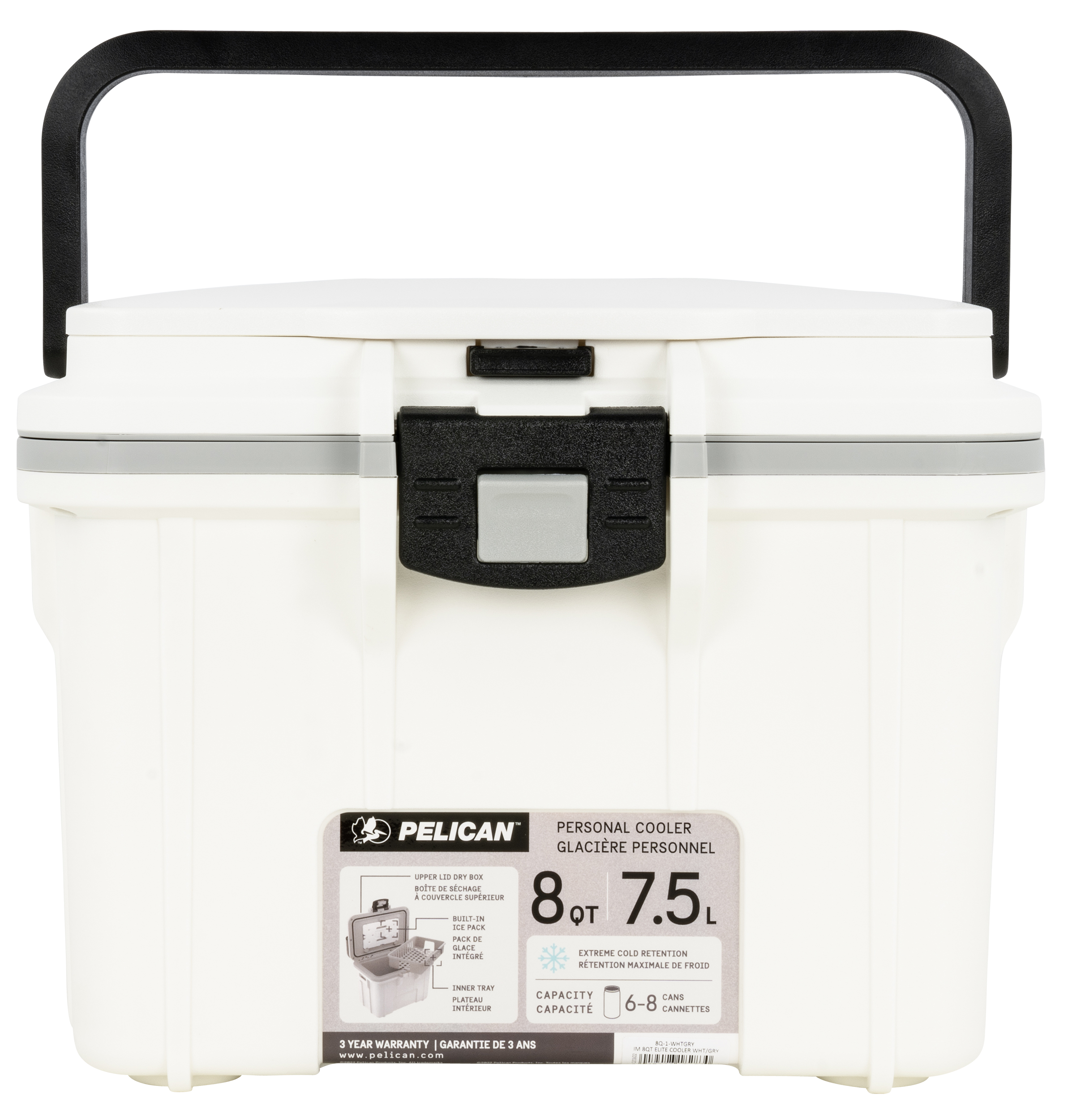 Pelican Personal Cooler, Pelican 8q-1-whtgry   Im 8qt Elite Cooler  Wht/gry