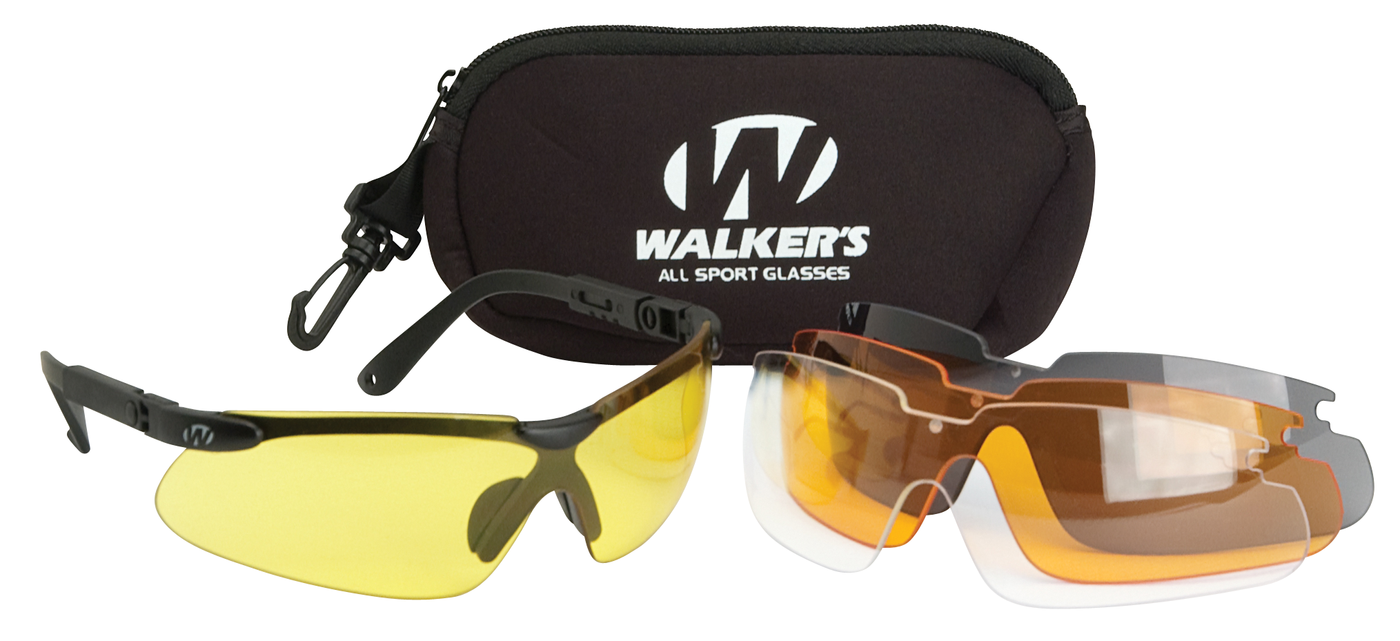 Walker's GWPASG4L2 Sport Glasses Combo Kit Adult Clear Lens Smoke Gray Lens Amber Lens Yellow Lens Polycarbonate Black Frame