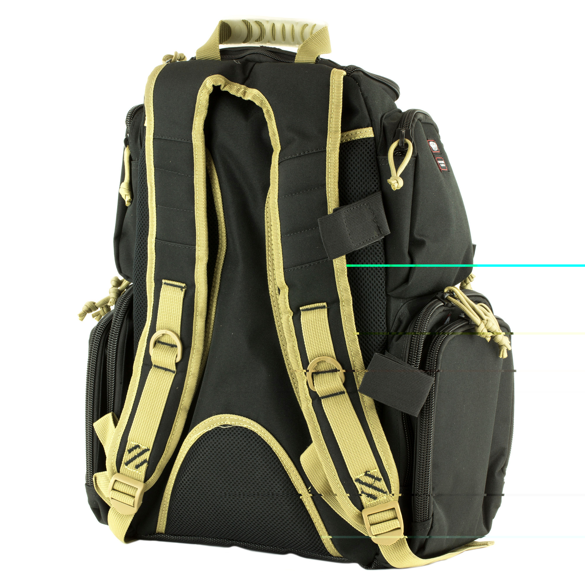 GPS Bags 1711BPBT Handgunner Backpack 1000D Nylon Black with Tan Accents Foam Cradle Holds 4 Medium Handguns, Mag Pockets, Pull-Out Rain Cover & Visual ID Storage System