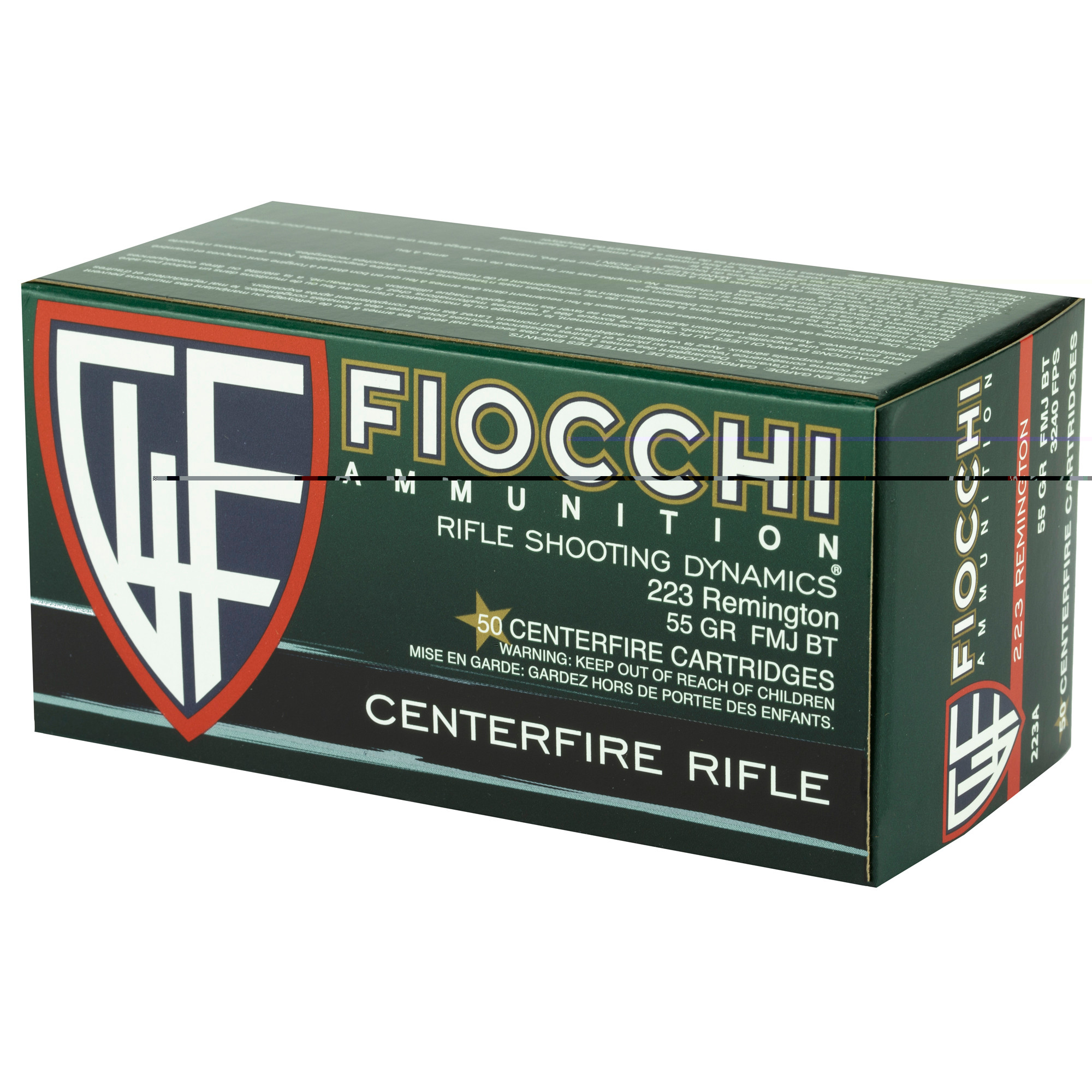 Fiocchi 223A Range Dynamics Compete 223 Rem 55 gr Full Metal Jacket Boat-Tail (FMJBT) 50rd Bx