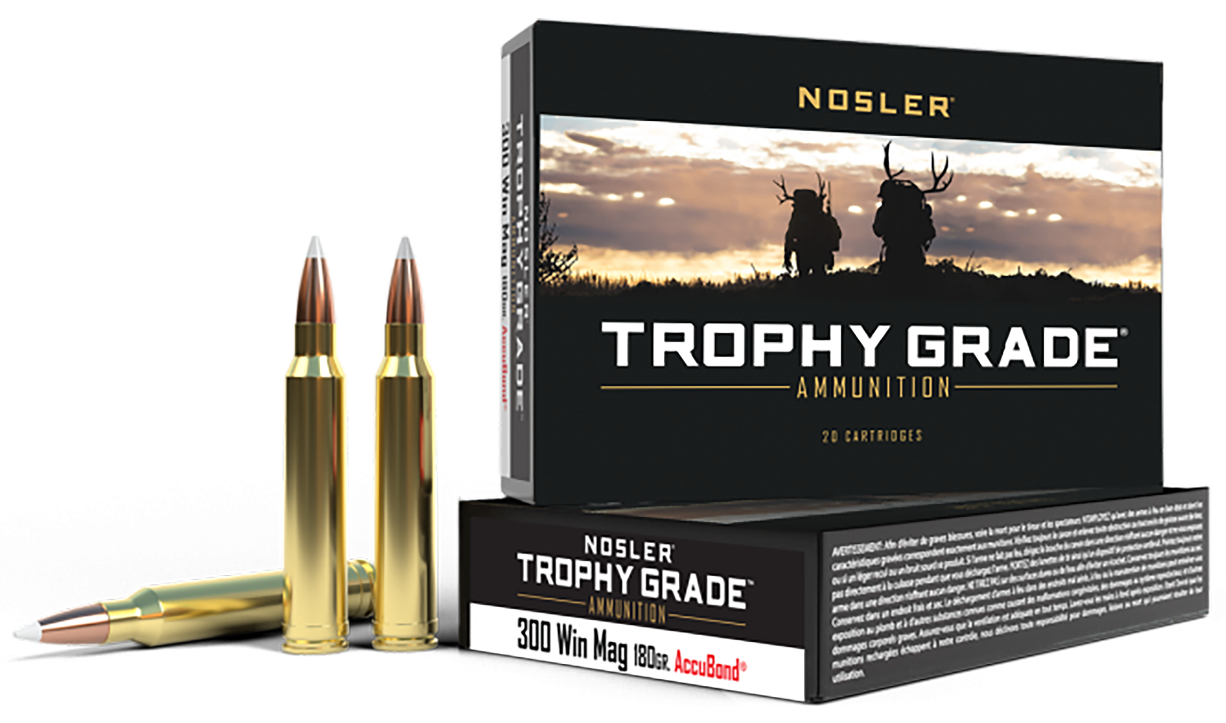 Nosler Trophy Grade Ammunition 300 Winchester Magnum 180 Grain AccuBond 20RD