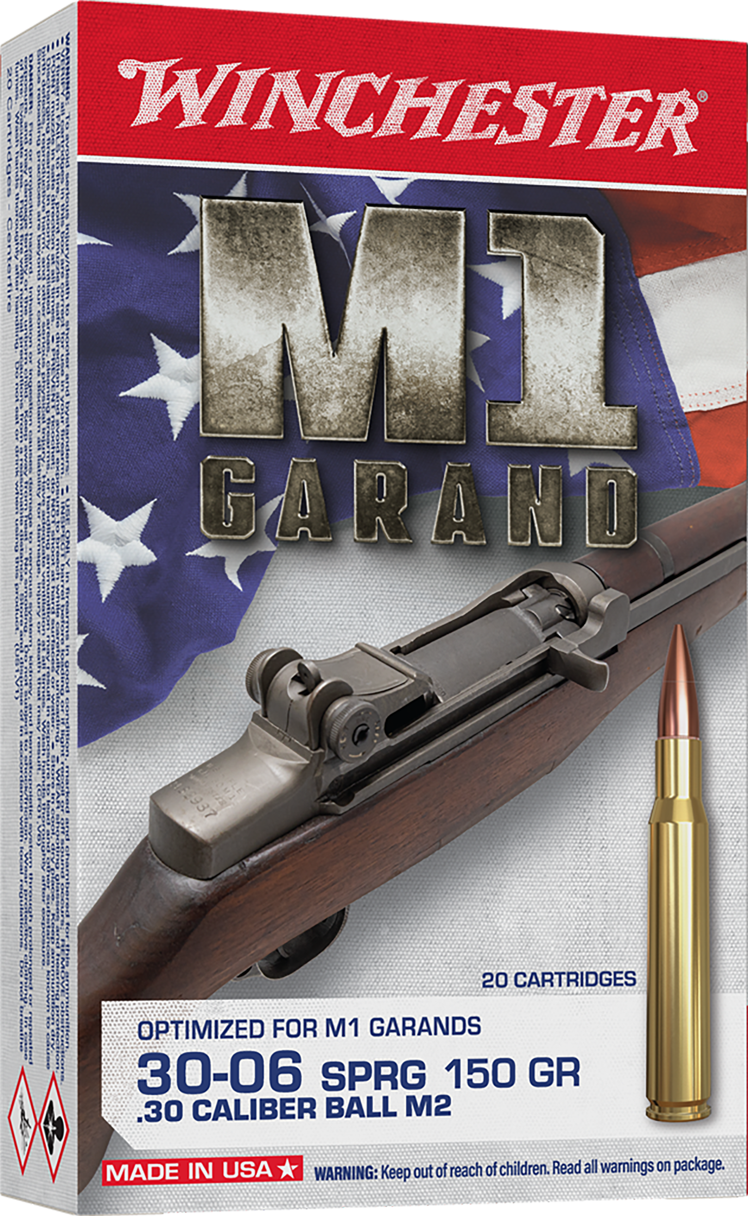 Winchester Ammo WIN3006M2 Active Duty M2 30-06 Springfield 150 gr FMJ20 Per Box/ 10 Cs