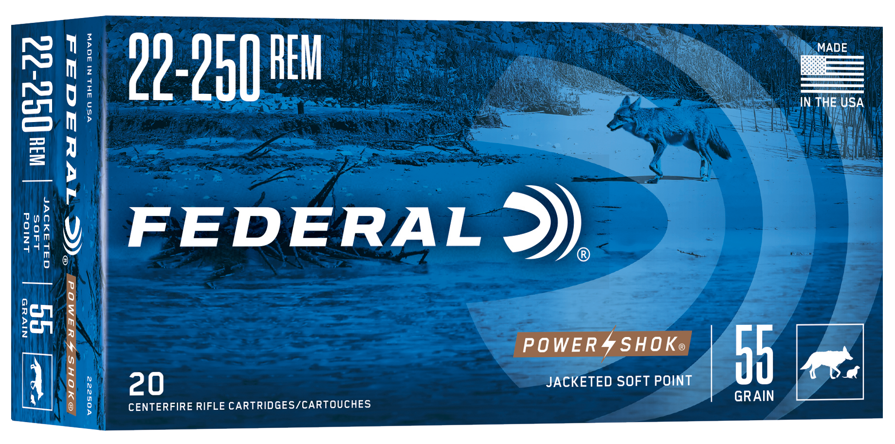 Federal Power-Shok Ammunition 22-250 Remington 55 Grain Soft Point 20RD