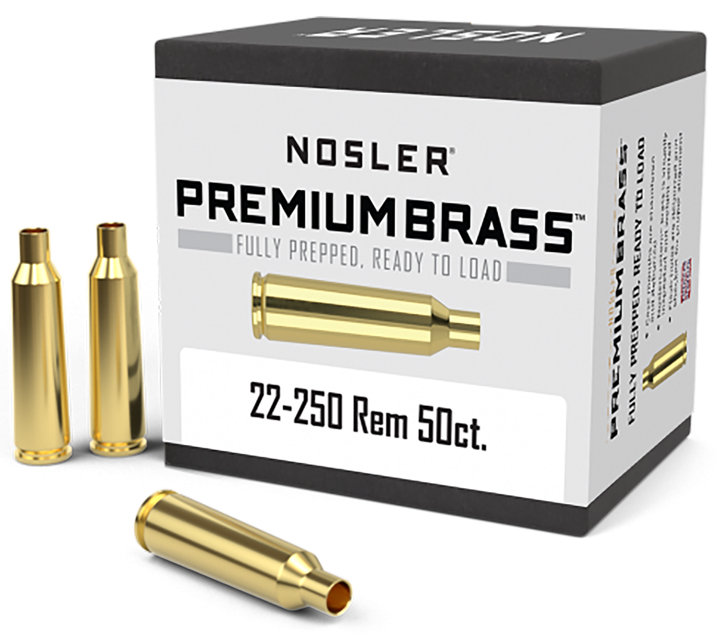 Nosler 10065 Premium Brass Unprimed Cases 22-250 Rem Rifle Brass 50 Per Box