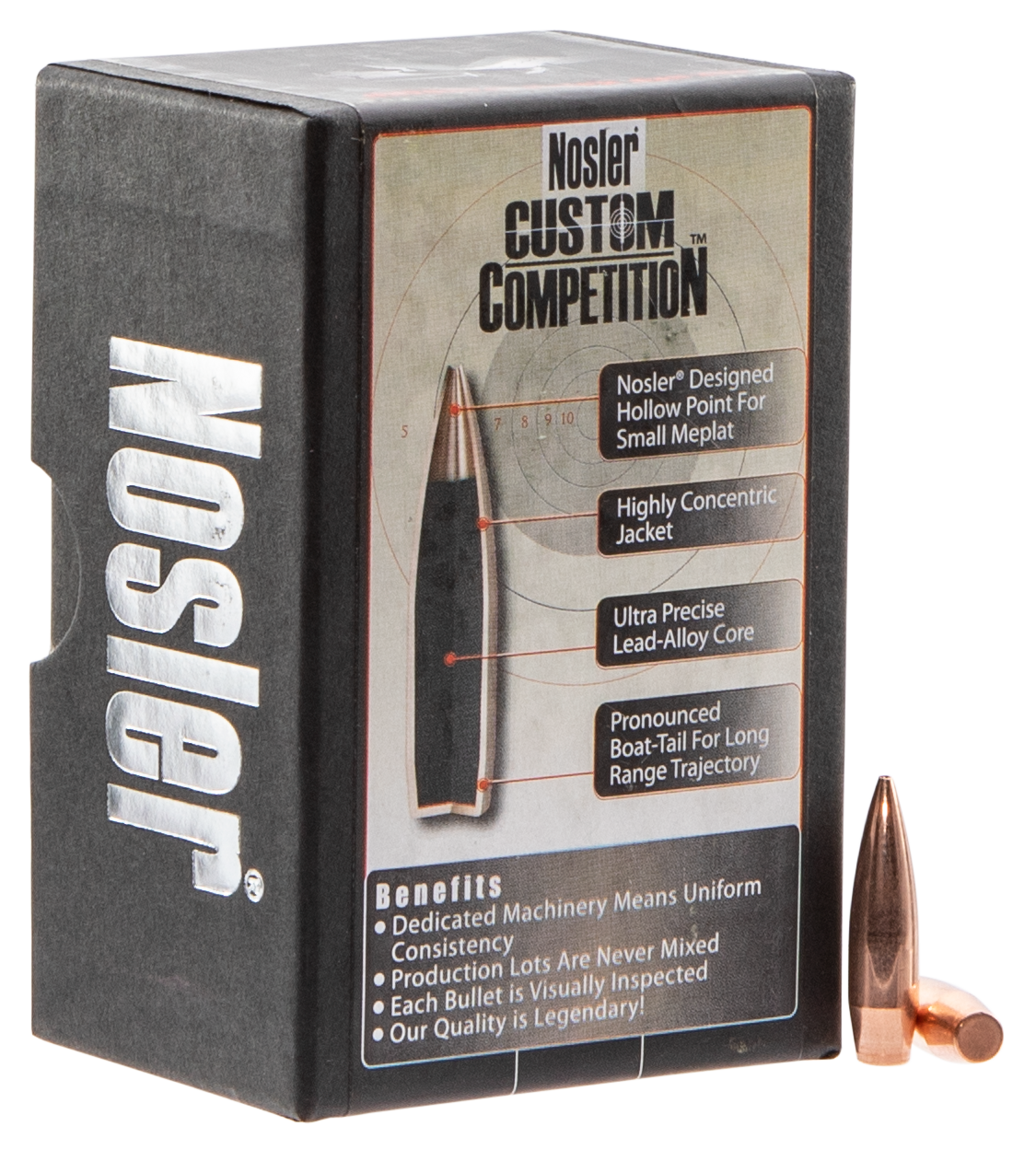 Nosler 53427 Custom Competition 6.5mm .264 100 gr Hollow Point Boat-Tail (HPBT) 100 Per Box