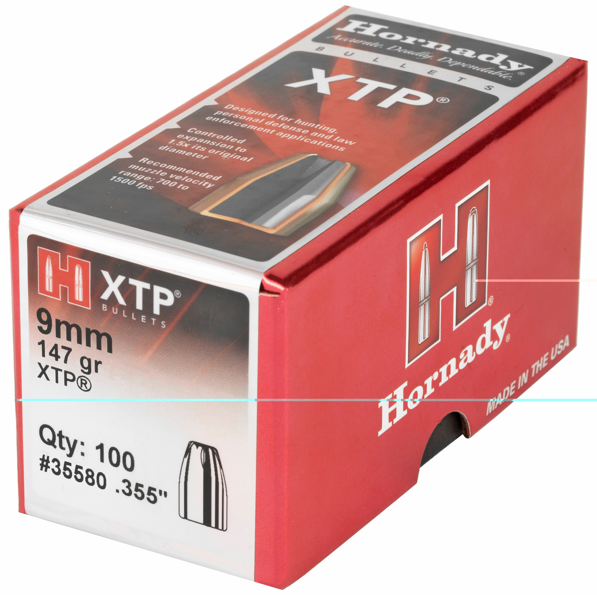 Hornady 35580 XTP 9mm .355 147 GR Hollow Point XTP 100 Box