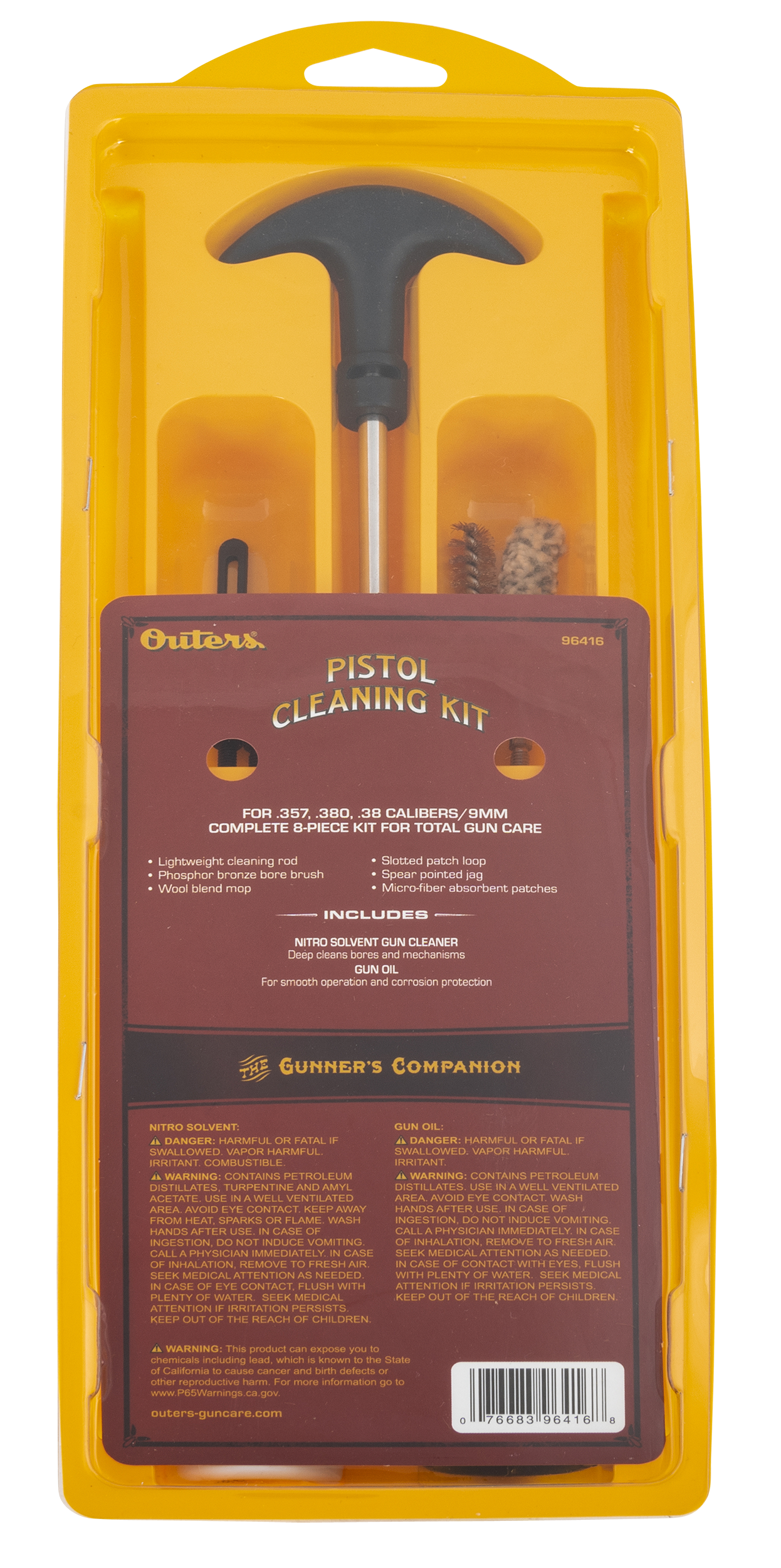Outers 96416 Aluminum Rod Pistol Kit 38 / 357 Cal / 9mm Pistol (Clam Pack)