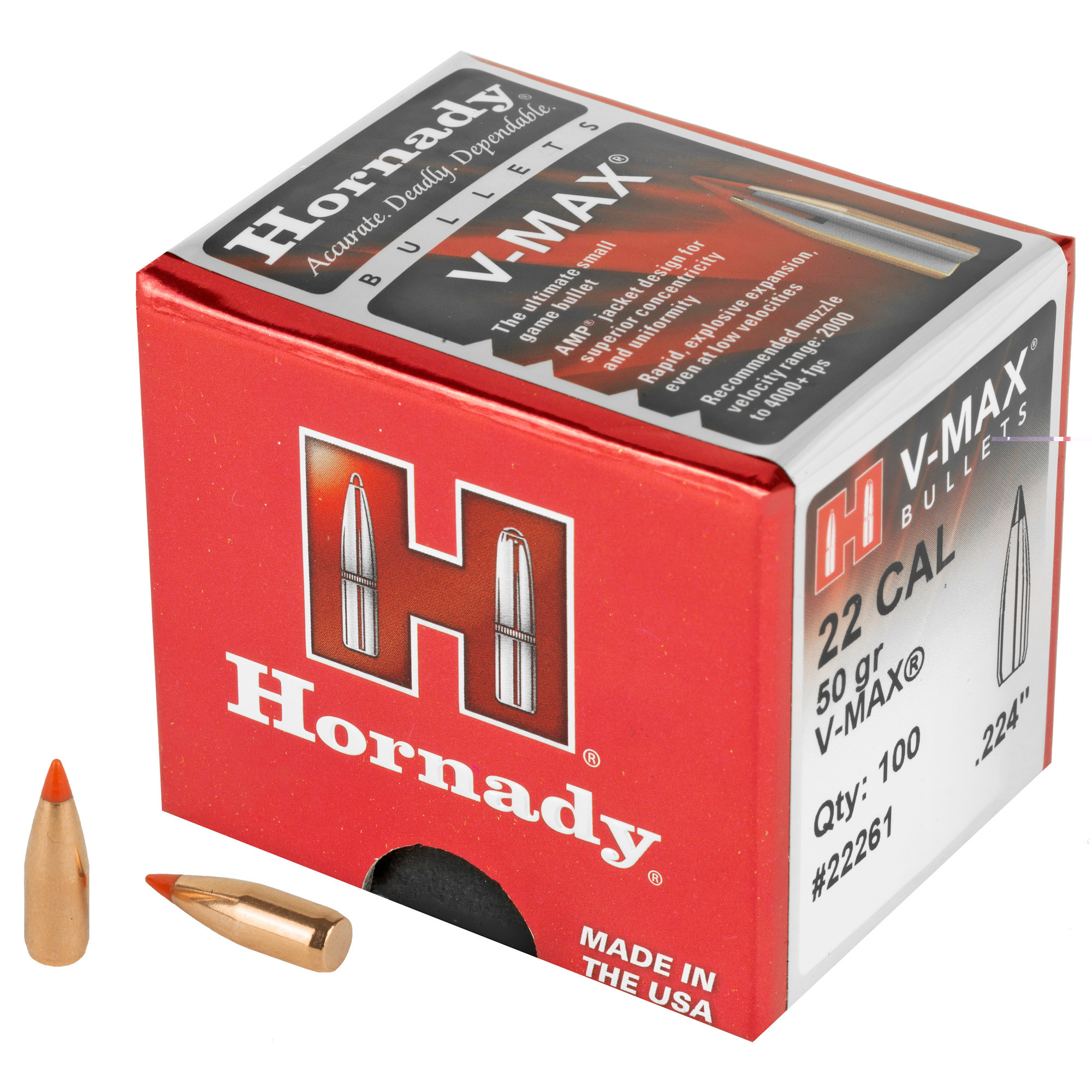 Hornady V-MAX Bullets 22 Caliber (224 Diameter) 50 Grain Boat Tail
