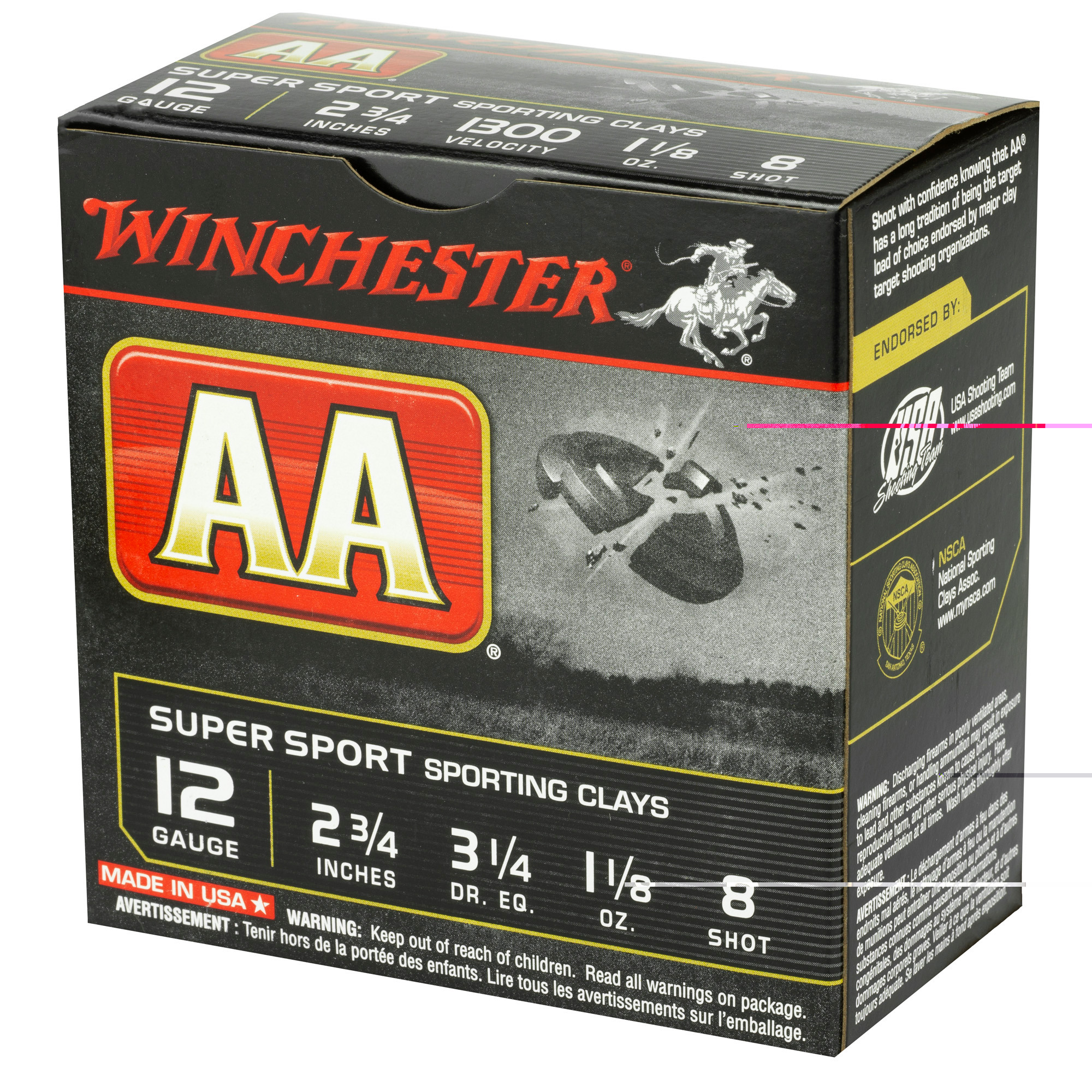 Winchester Ammo AASC128 AA Super Sport Sporting Clay 12 Gauge 2.75" 1 1/8 oz 1300 fps 8 Shot 25ea