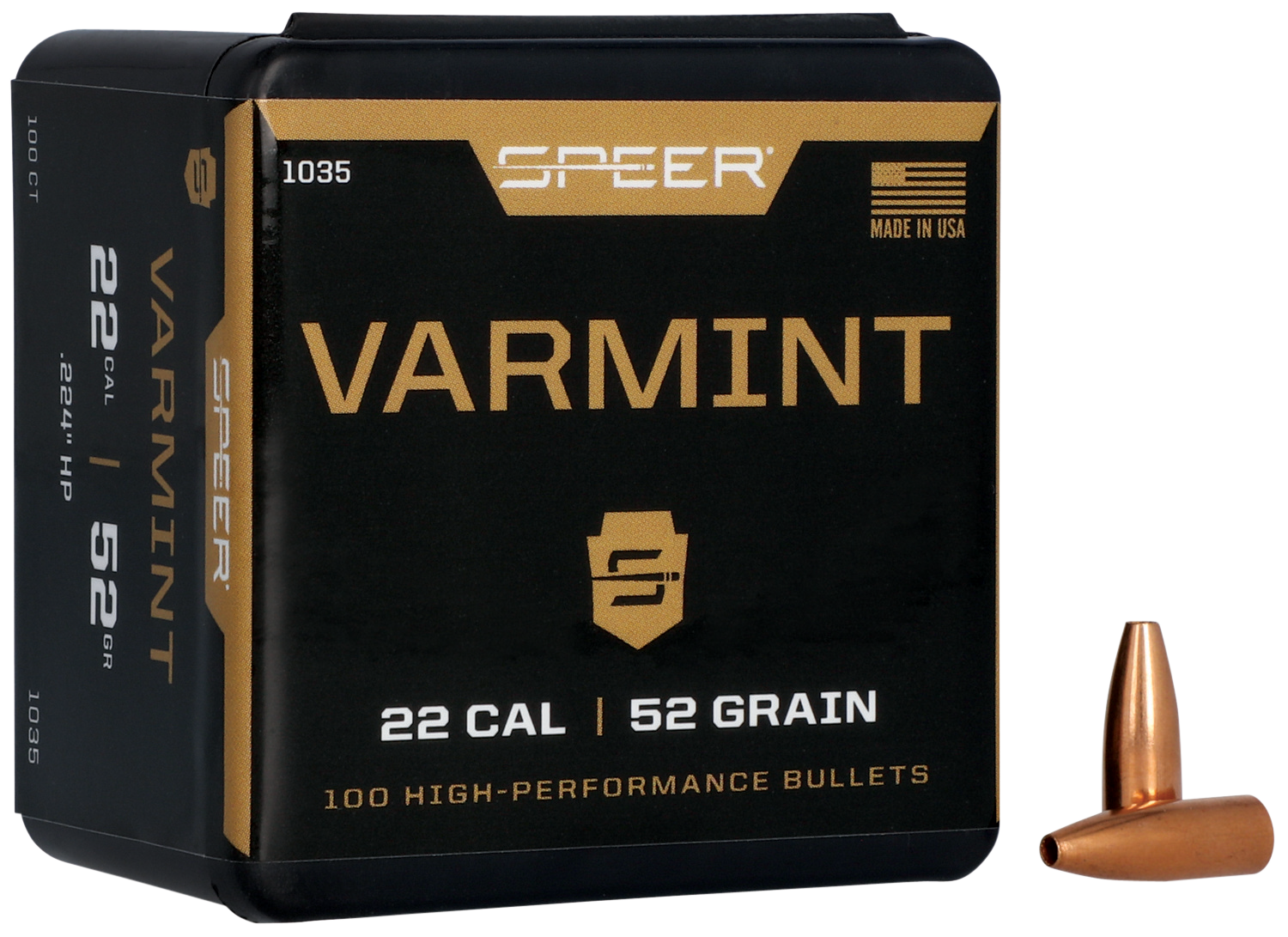 Speer Bullets 22 Caliber (224 Diameter) 52 Grain Jacketed Hollow Point