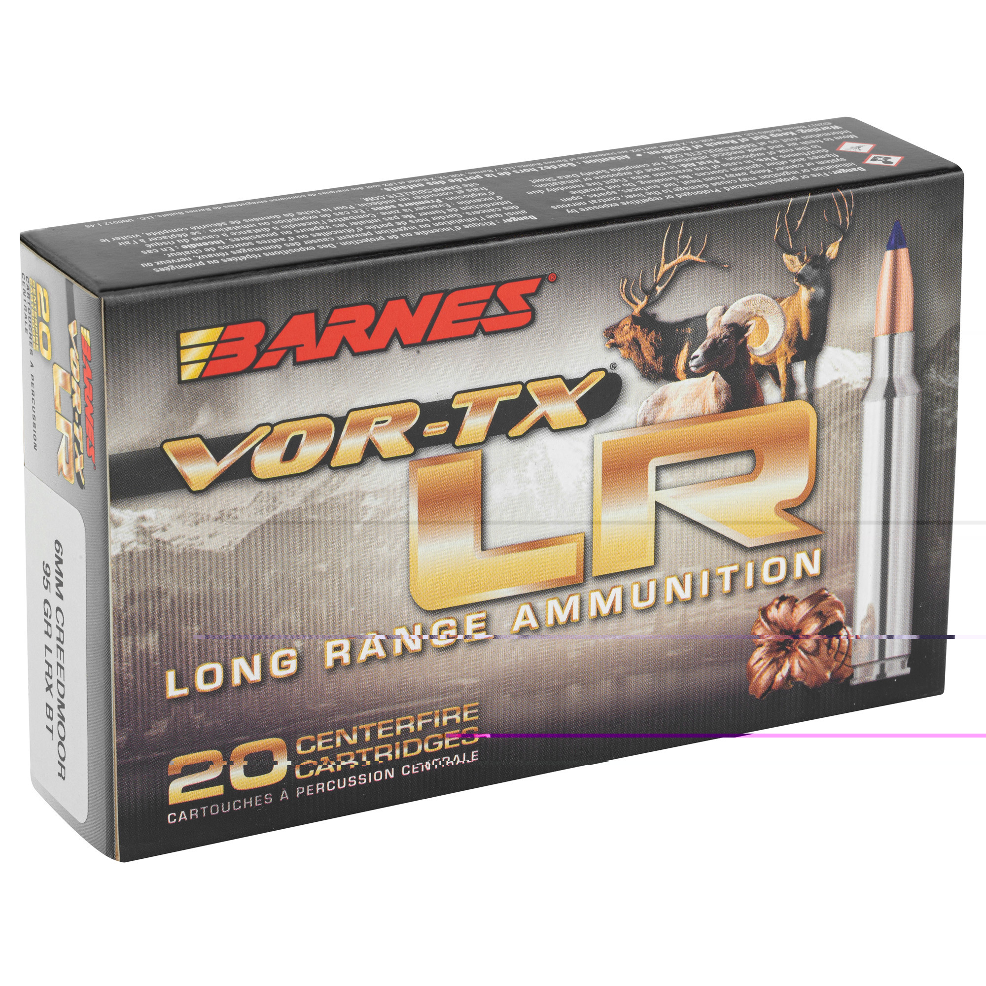 Barnes VOR-TX Long Range Ammunition 6mm Creedmoor 95 Grain LRX Polymer Tipped Boat Tail Lead-Free 20RD