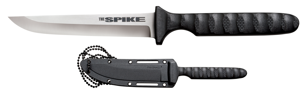 Cold Steel CS53NCC Spike4" Fixed Drop Point Plain Cryo 4116 SS Blade/Black Scalloped Griv-Ex Handle Includes Bead Chain Lanyard/Sheath
