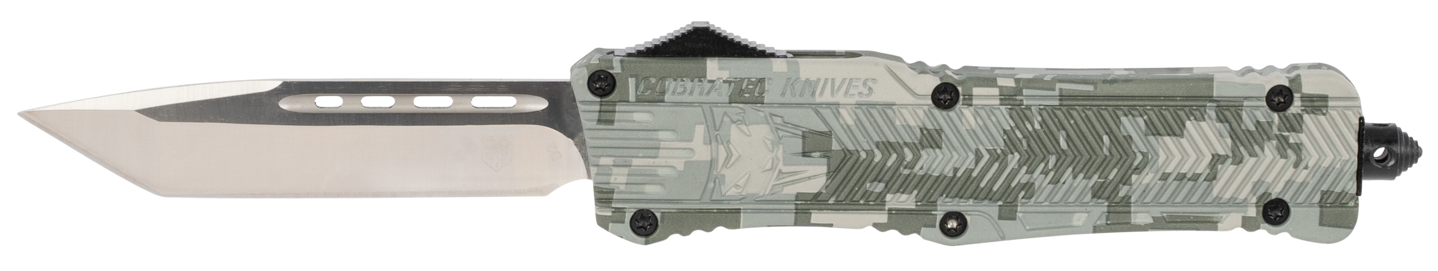 CobraTec Knives LADCCTK1LTNS CTK-1Large 3.75" OTF Tanto Plain D2 Steel Blade/Army DigiCamo Aluminum Handle Features Glass Breaker Includes Pocket Clip