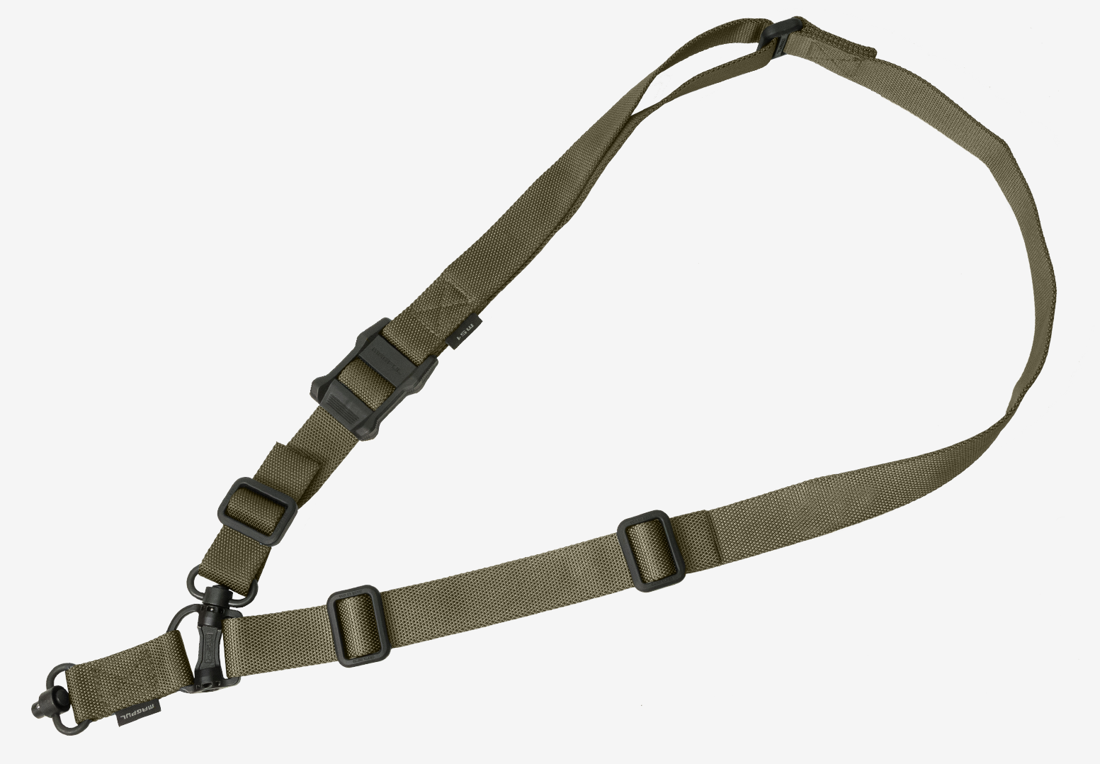 Magpul MAG518-RGR MS4 Sling GEN2 made of Ranger Green Nylon Webbing with 1.25" W, Adjustable One-Two Point Design & 2 QD Push Button Swivels for AR-Platforms