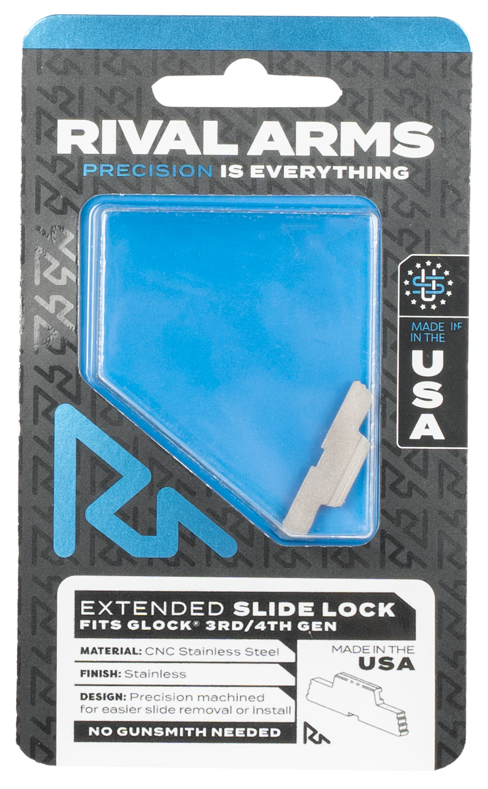 Rival Arms RA80G001D Slide LockExtended Stainless Steel for Glock Gen3-4