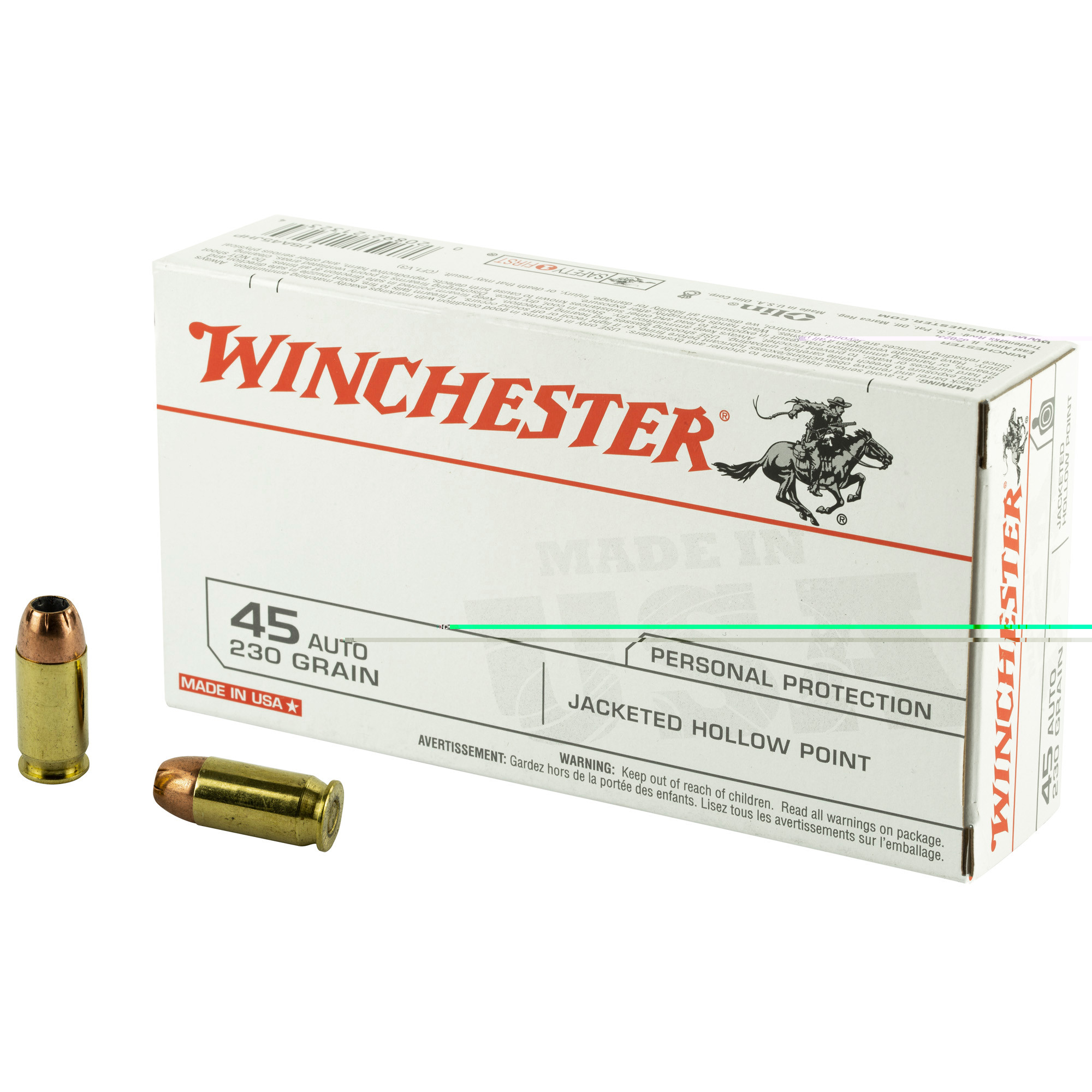 Winchester Defense Ammunition 45 ACP 230 Grain Jacketed Hollow Point Box of 50