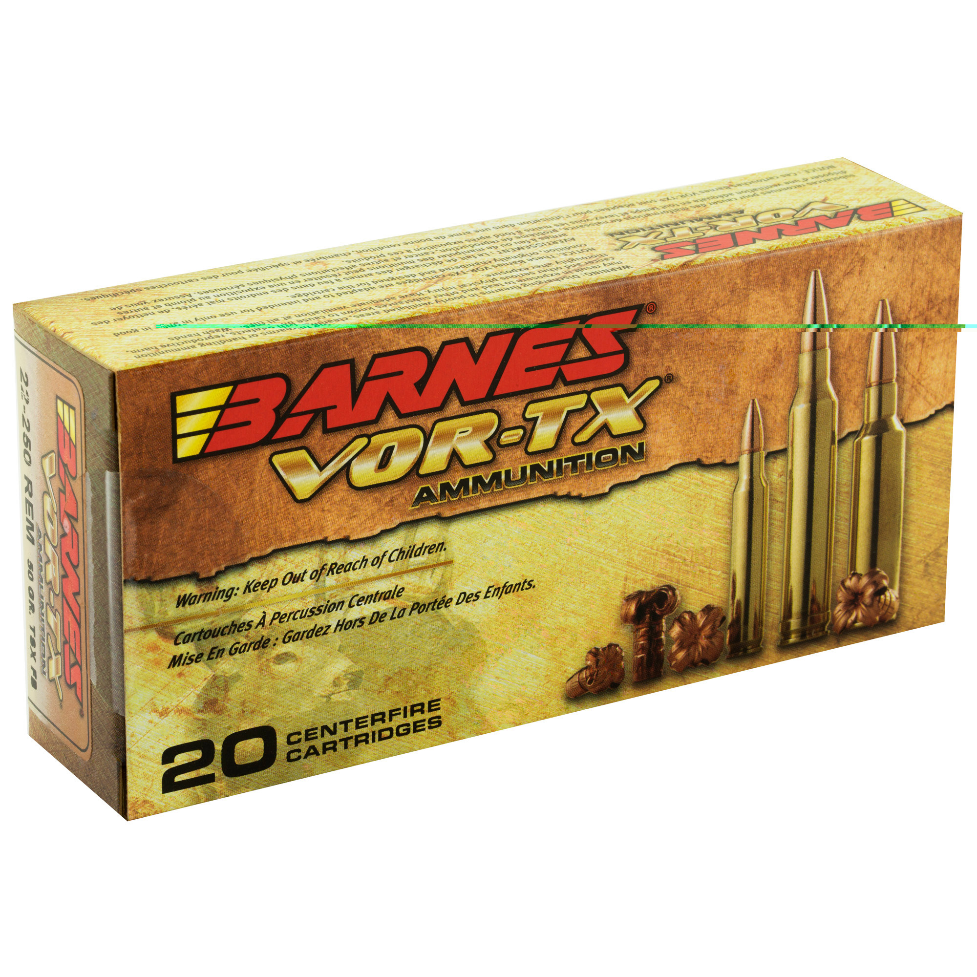 Barnes VOR-TX Ammunition 22-250 Remington 50 Grain TSX Hollow Point Lead-Free 20RD