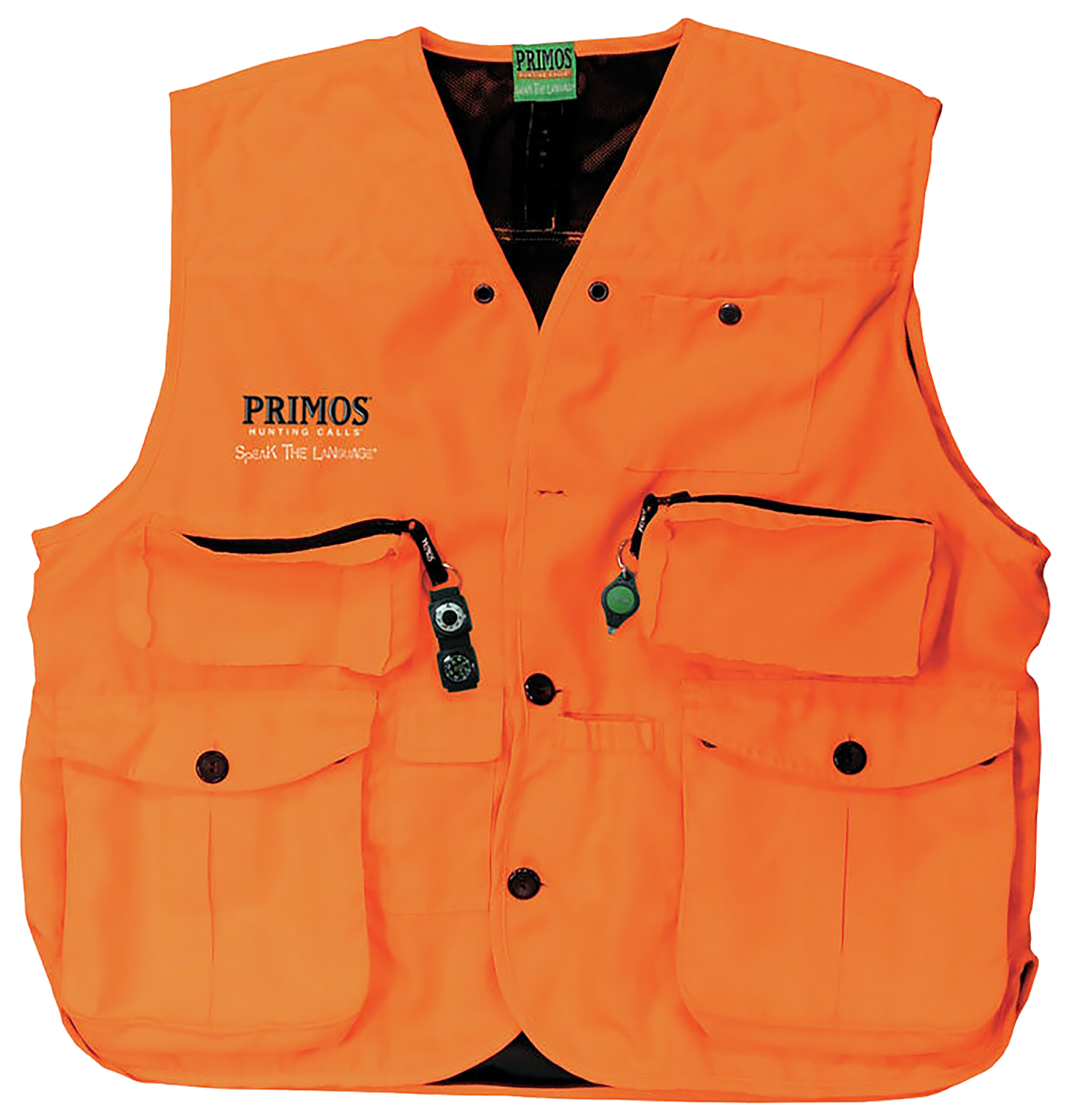 Primos 65701 Gunhunter's Hunting Vest Medium Blaze Orange Features Compass & LED Light