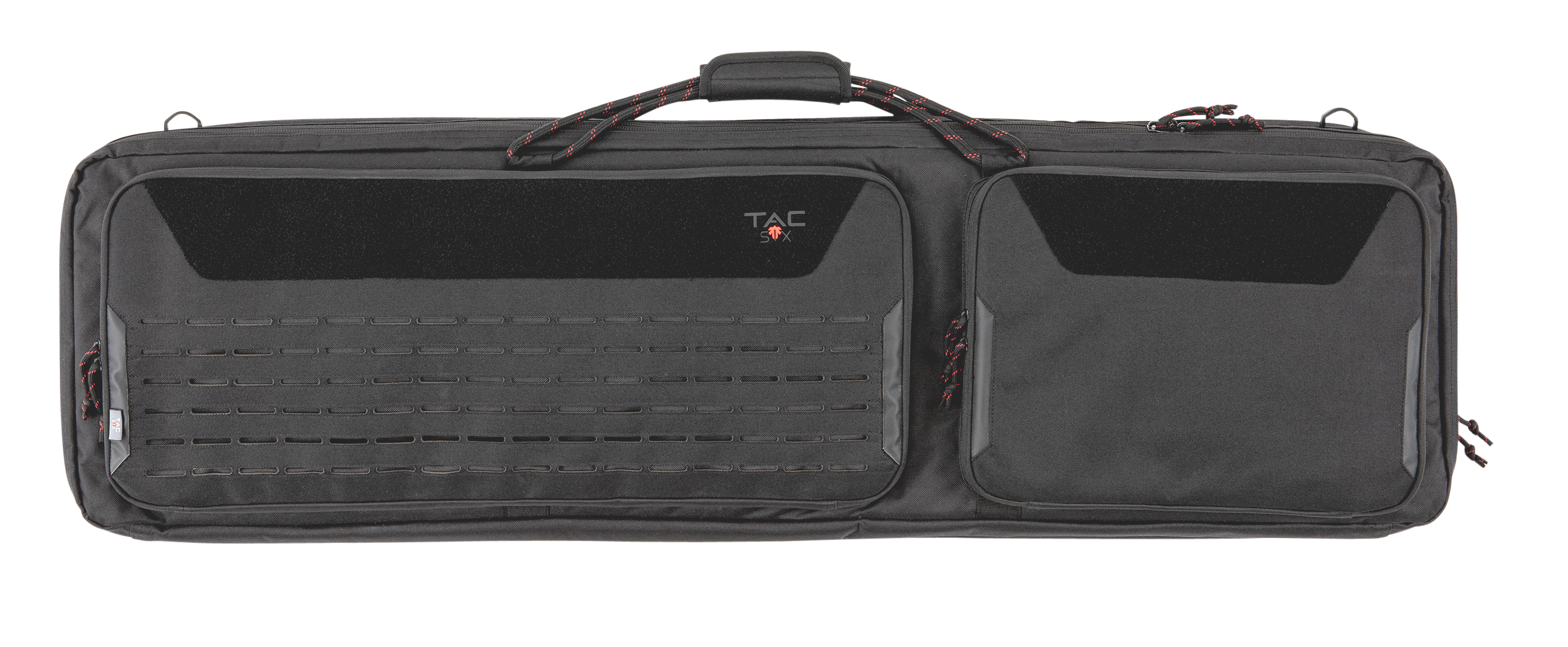 Tac Six 10832 Unit Tactical Case made of Black 600D Polyester with Lockable Zippers, Flexible Design, Rope Handles, MOLLE System, Storage Pockets & Holds up to 2 Rifles 46" L x 13" W x 4" H Interior Dimensions