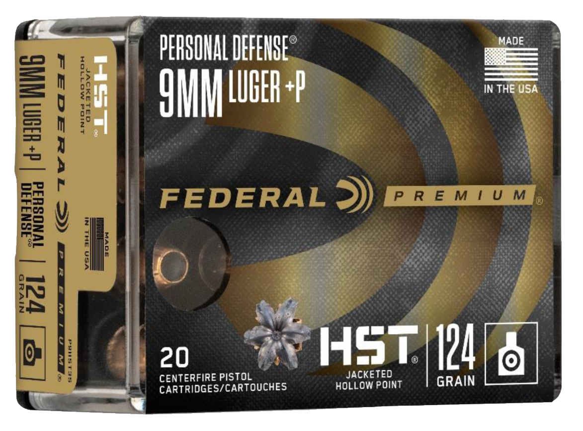 Federal Premium Personal Defense Ammunition 9mm Luger +P 124 Grain HST Jacketed Hollow Point 20RD