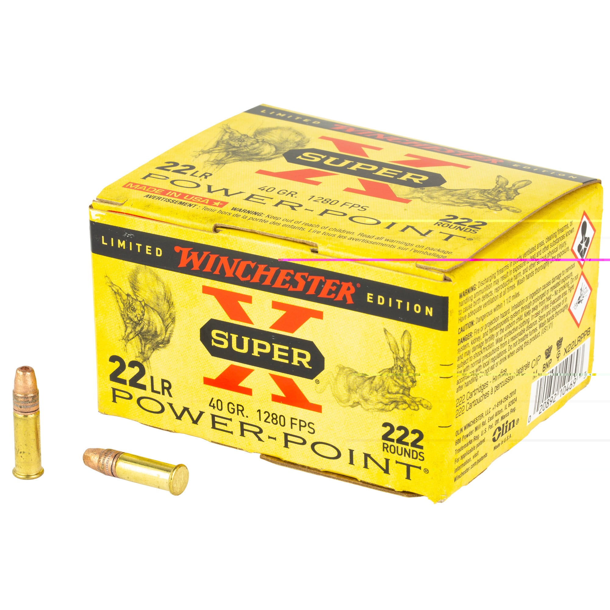 Winchester Super-X High Velocity Ammunition 22 Long Rifle 40 Grain Power-Point Plated Lead Hollow Point