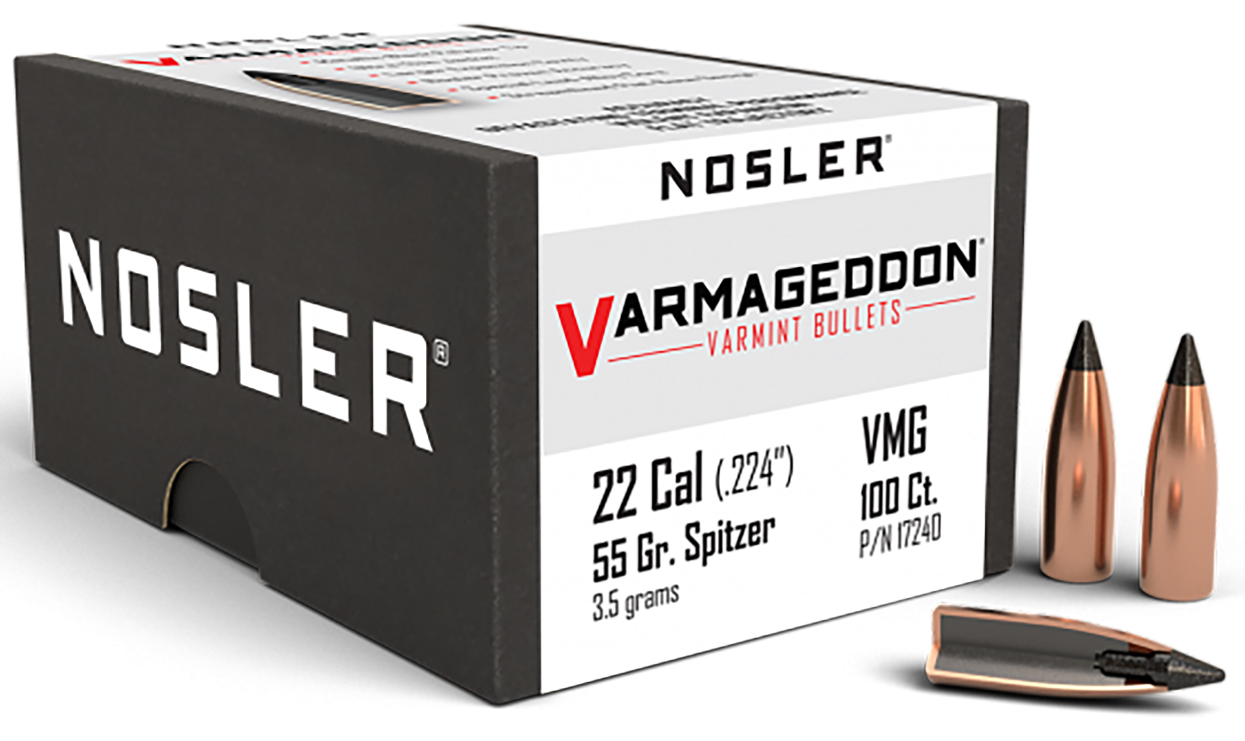 Nosler 17240 Varmageddon Varmint 22 Cal .224 55 gr Flat Base Tipped (FBT) 100 Per Box