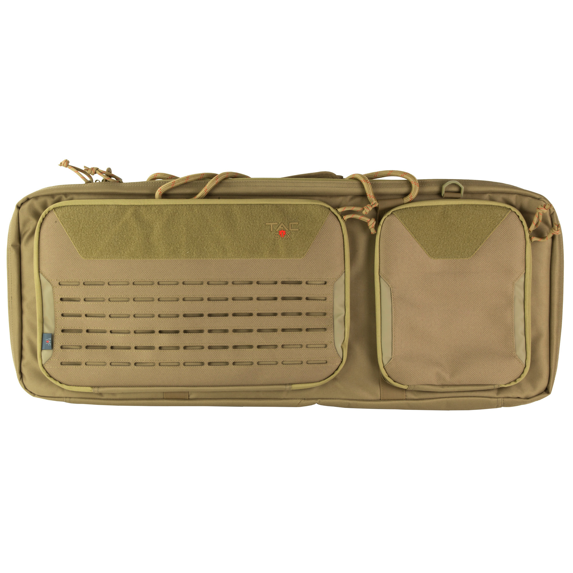 Tac Six 10830 Squad Tactical Case made of Coyote 600D Polyester with Lockable Zippers, MOLLE System, Elastic Loops, Storage Pockets, Rope Handles, & Detachable Shoulder Strap 32" x 13" W x 4.50" H Interior Dimensions