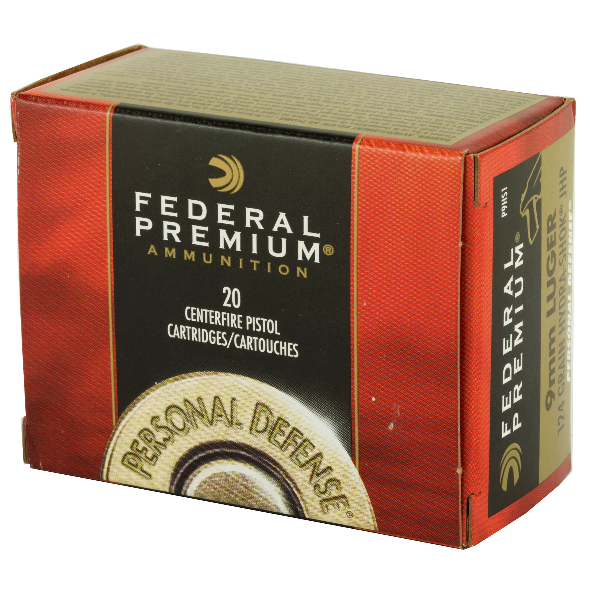 Federal Premium Personal Defense Ammunition 9mm Luger 124 Grain Hydra-Shok Jacketed Hollow Point 20RD